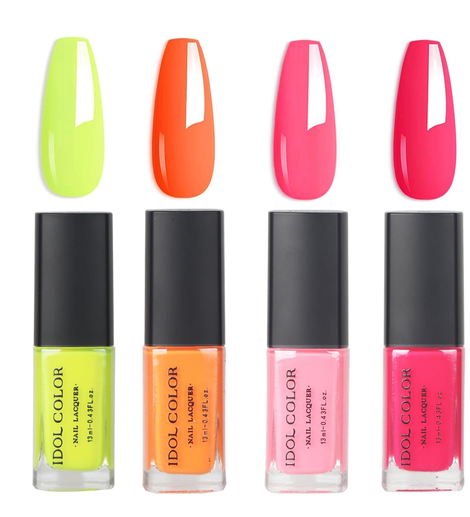 Neon Nail Polish Set - Hot Pink Red Yellow Orange Fluorescent nail Varnish Set for Halloween Party 4 Colors Nail Polish - Quick Dry Nail Varnish Sets for Home DIY Manicure Gifts for Women - Buy Online on GoSupps.com
