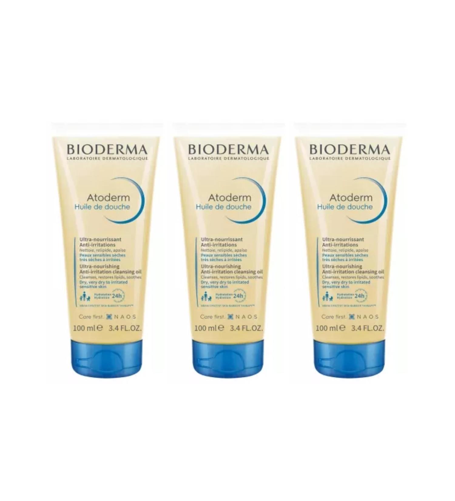Atoderm Huile de Douche - Nettoyant Relipidant et Hydratant - Peaux Tr s S ches Atopiques - 24h d Hydratation et Confort - Visage Corps et Mains - Pour Toute la Famille - Lot de 3x100mL