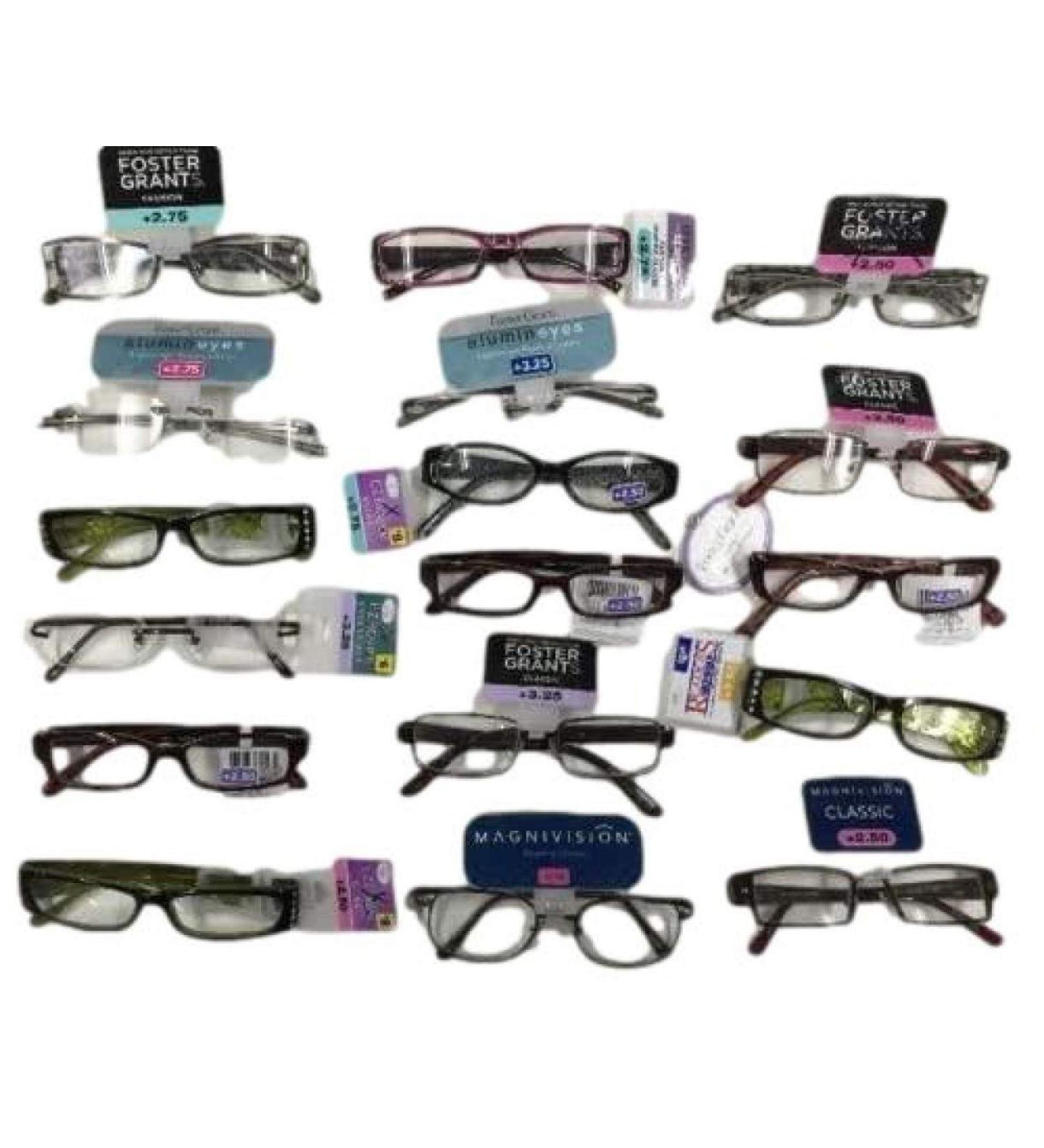 Foster Grant Reading Glasses -10 Pairs Assorted Bulk Magnivision EZ Readers Spare Pair Essentials and other FGX brand READING GLASSES Assorted Strengths And Styles 1.25 - 3.25