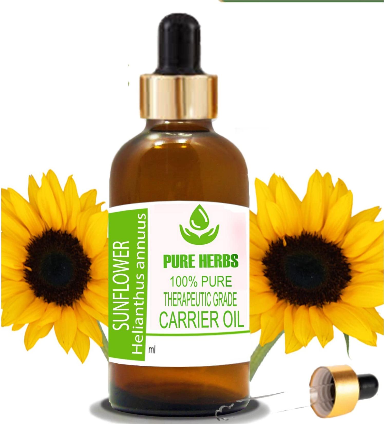 Pure Herbs Sunflower Oil 100ml - Natural Therapeutic Grade Carrier Oil with Dropper - International Shipping Available - Buy Online on GoSupps.com