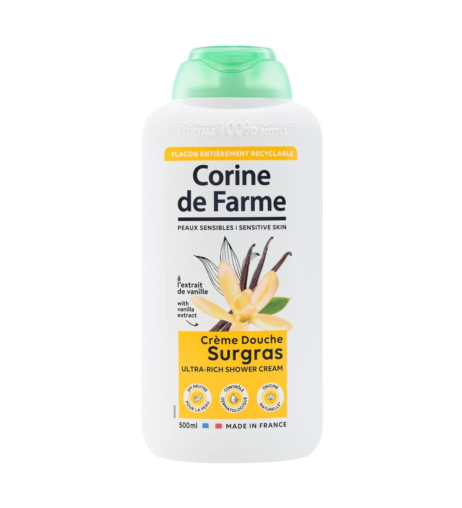 Corine de Farme - Shower Cream with Vanilla Extract - pH Neutral Natural Origin - Dermatological Control - 100% Made in France - 500 ml - Buy Online on GoSupps.com