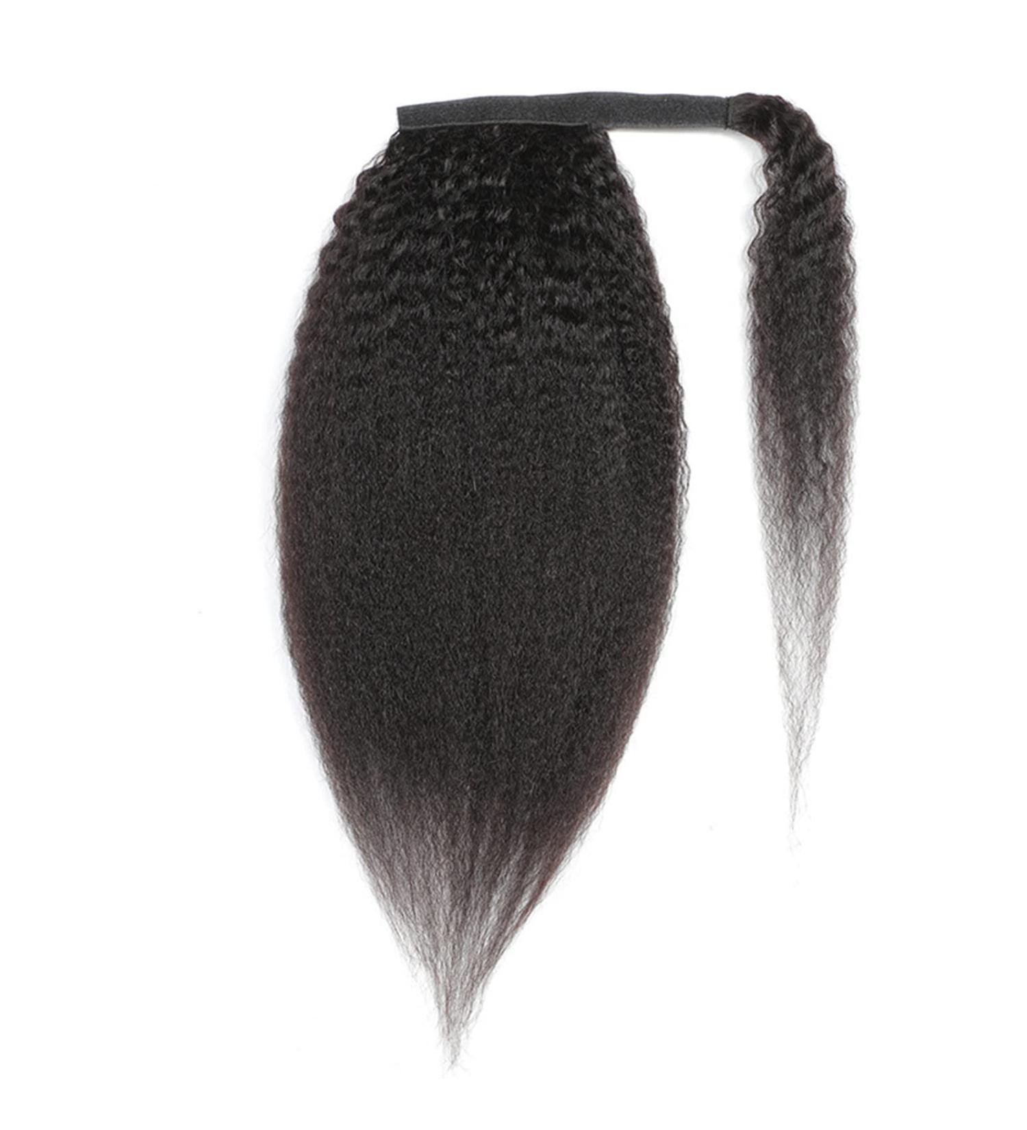 Luovce Ponytail Extension Human Hair Kinky Straight Wrap Around Ponytail Clip in Hair Extension 16 inches Natural Colour - Buy Online on GoSupps.com