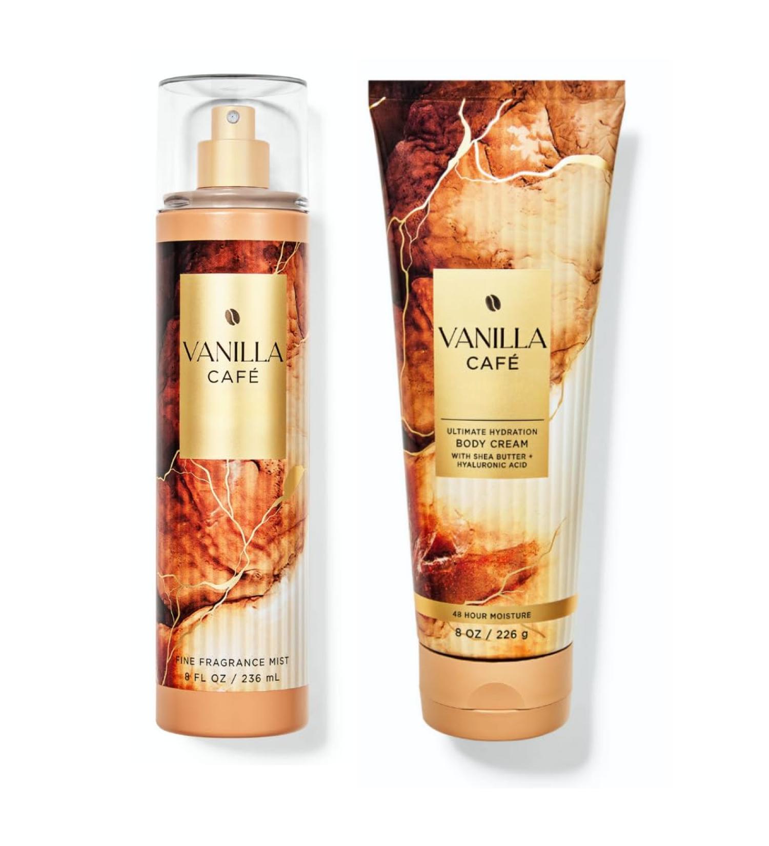 Bath & Body Vanilla Caf Gift Set - Fine Fragrance Body Mist Spray & Ultimate Hydration Cream Full Size 8 oz. each (Packaging Artwork Styles May Vary)