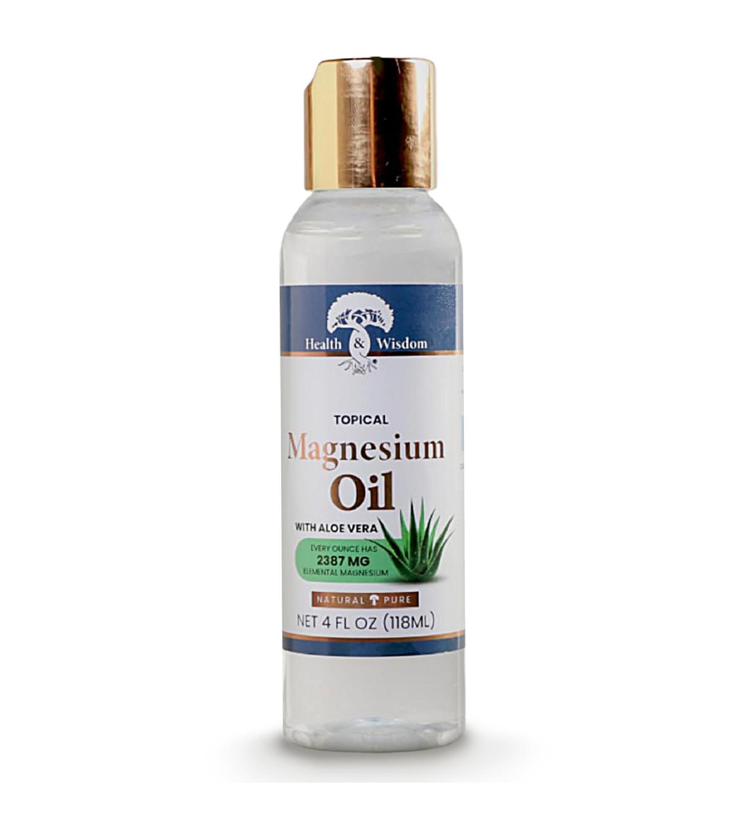 Topical Magnesium Oil with Aloe Vera - Pure Transdermal Magnesium for Feet & Massage | Health and Wisdom - 4 Fl Oz - Buy Online on GoSupps.com