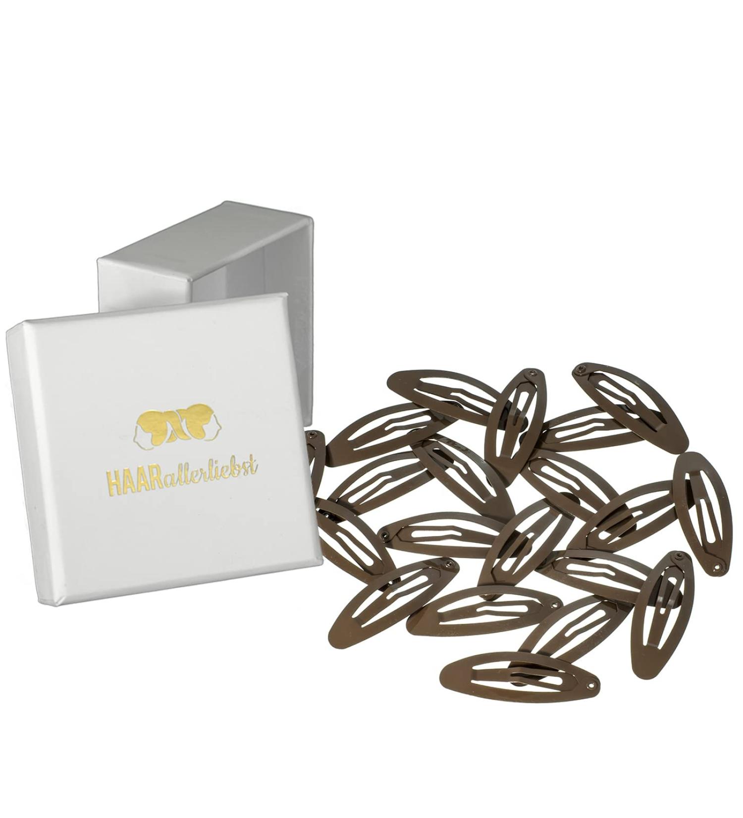 HAARallerliebst Hair Clips - 20 Oval Brown Clips (5 cm) with White Storage Box - International Shipping Available - Buy Online on GoSupps.com