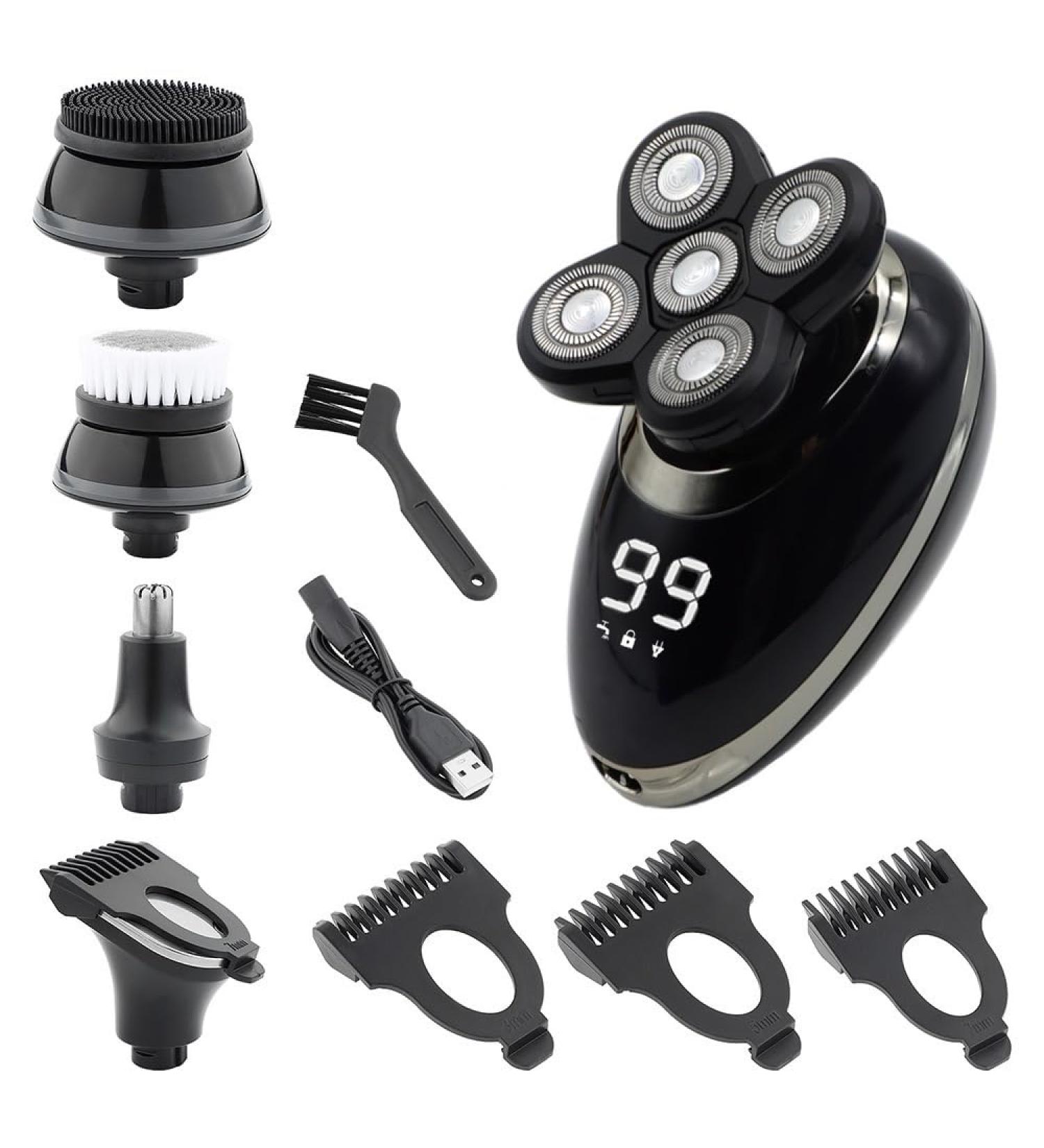 5 in 1 IPX7 Electric Head Shaver for Bald Men - Waterproof USB Rechargeable Beard Trimmer & Hair Clipper - Buy Online on GoSupps.com