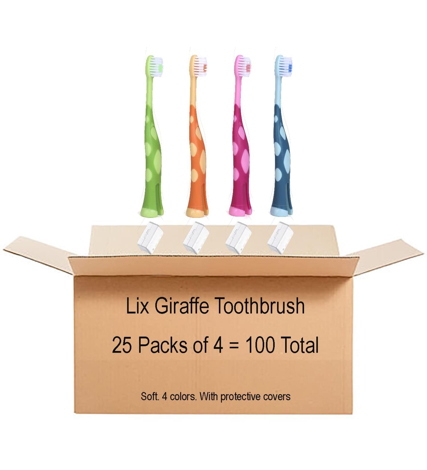 55Dental Kids Soft Giraffe Toothbrush Set - Easy-Grip Bristle Cover, Self-Standing, Splited Bottom - Ages 3-9 - by Lix - Buy Online on GoSupps.com