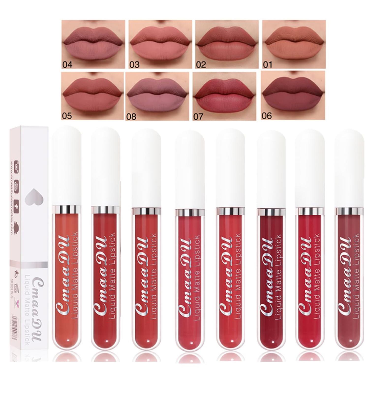 Baorder 8 Pcs Matte Liquid Lipstick Set Waterproof Long Lasting Antistick Cup Nude Lip Gloss for Women 24 Hour Highly Pigmented Lip Gloss Set - Buy Online on GoSupps.com