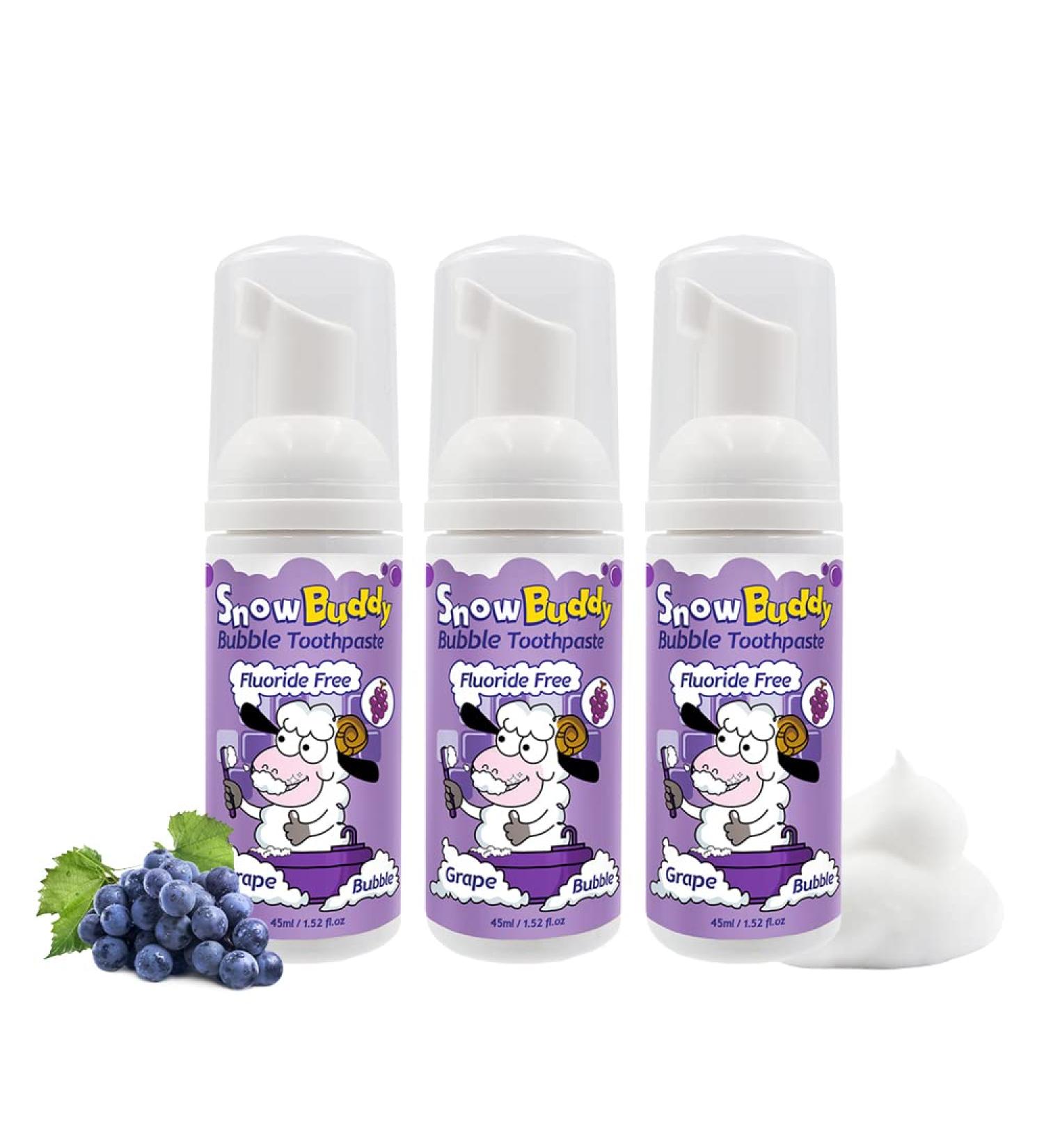 SnowBuddy Foam Toothpaste for Kids - Grape Flavor 3-Pack Fluoride-Free Anti-Cavity - Ideal for U-Shape Toothbrush & Mouthwash - Buy Online on GoSupps.com
