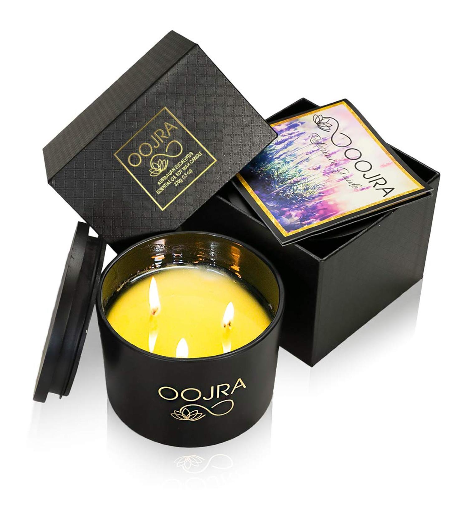 Soy Essential Oil Scented Candle - Large 3 Wick Eucalyptus Candle with Lid & Gift Box | Oojra Australia  - Buy Online on GoSupps.com