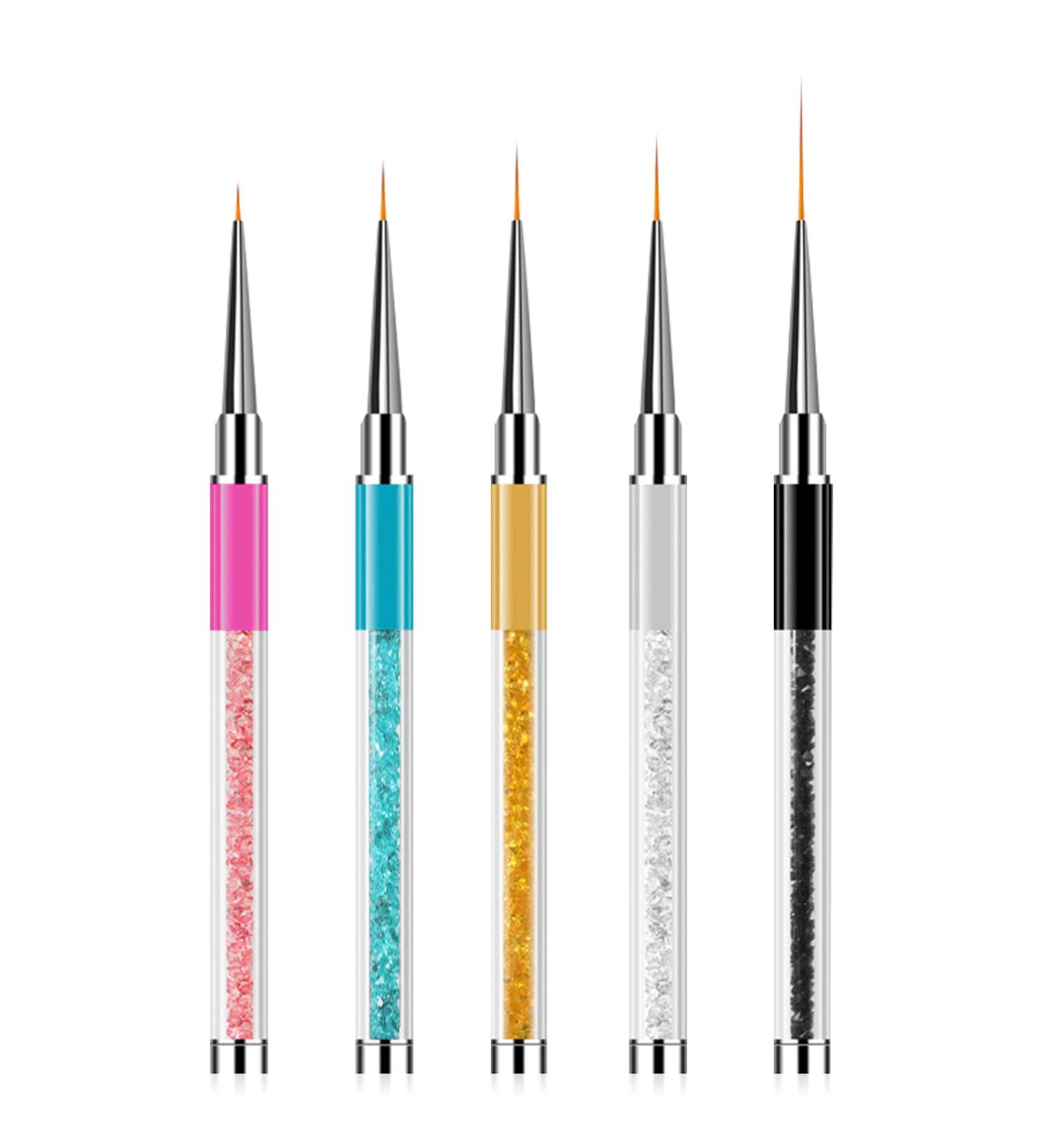 Sularpek 5 Pcs Nail Art Liner Brushes Set for Professional UV Gel Painting - Rhinestone Handle Design Brush Pen for Nail Art - Buy Online on GoSupps.com
