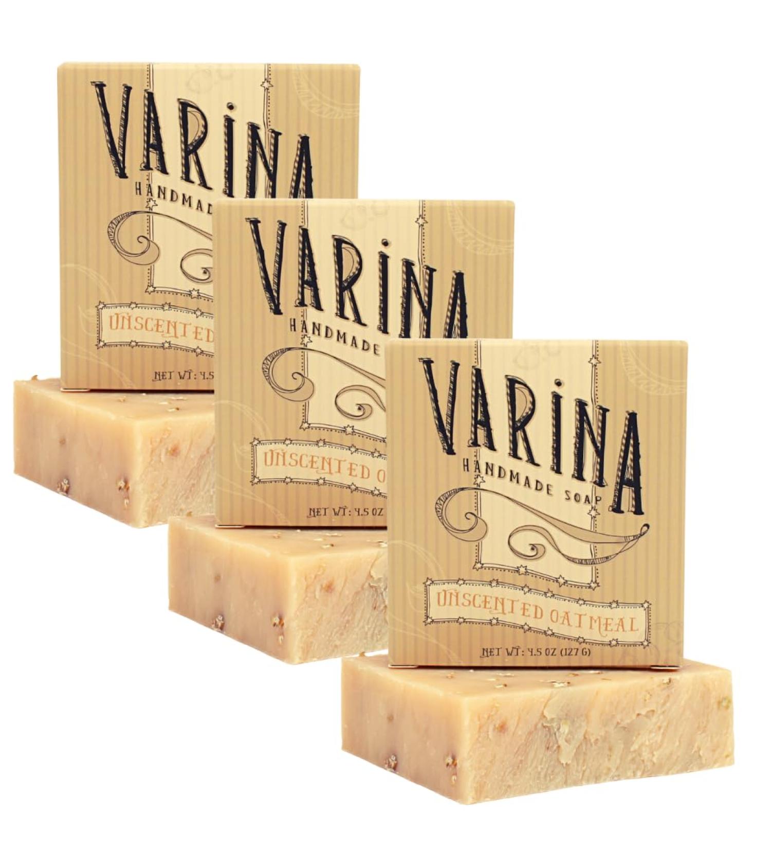 Varina Organic Unscented Oatmeal Bar Soap - Gentle Cleansing for Sensitive Skin - 3 Pack (4.5 oz each) - Ideal for Sensitive Skin Eco-Friendly and Natural - Buy Online on GoSupps.com