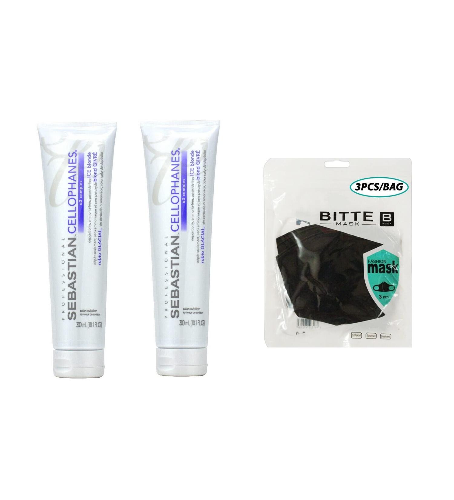 CELLOPHANES ICE BLONDE Color Revitalizer with A3 Complex (ICE BLONDE - 10.1 oz / 300 ml) (2pack) w/Fashion Mask 3pcs