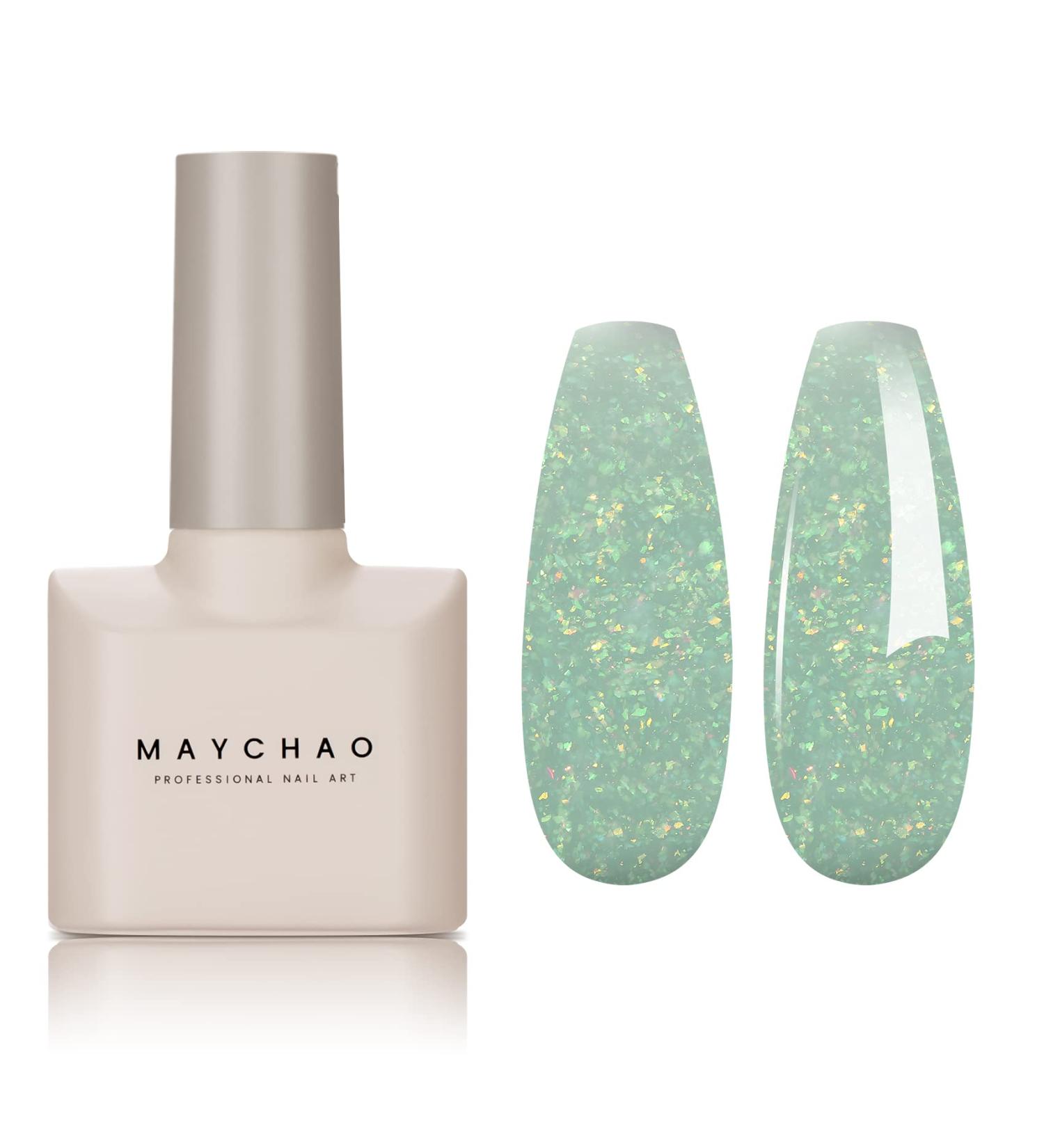 Maychao 15ml Light Green Glitter Gel Nail Polish - Green Shimmer Soak Off UV/LED Nail Polish 0.5oz - Buy Online on GoSupps.com