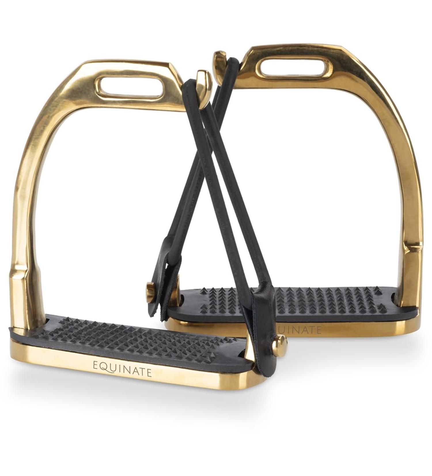 Equinate Safety Stalk Belfast 10cm Gold - Anti-Slip Rubber Tread | Stirrup for Adults & Children | Ankle Relief - 2 Pieces - Buy Online on GoSupps.com