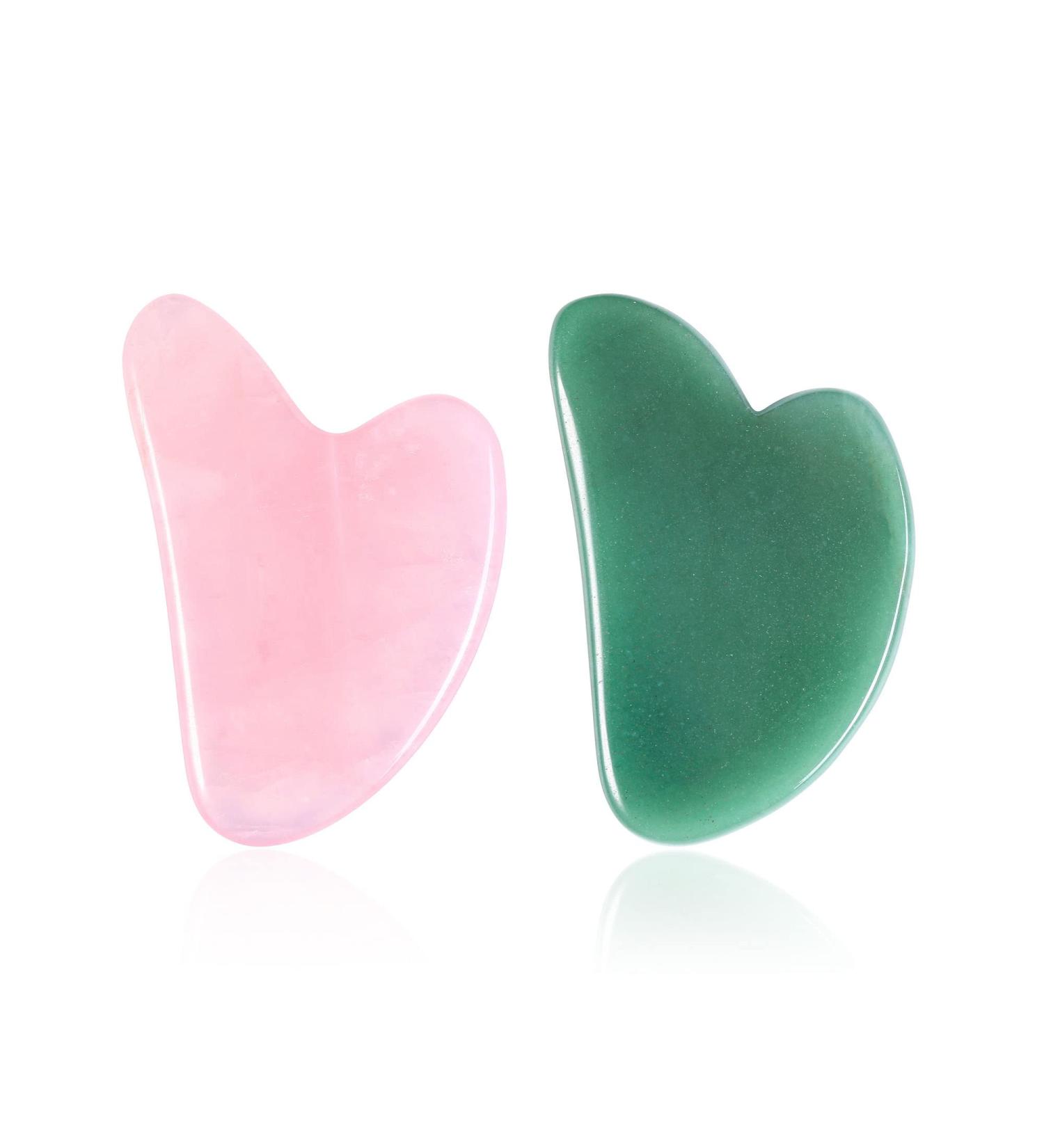 Jovivi 2 Pcs Rose Quartz Green Aventurine Gua Sha Massage Tools Set - Natural Crystal Stone Face & Body Guasha Board - Heart Shape Face Massager for Acupuncture Therapy - Buy Online on GoSupps.com