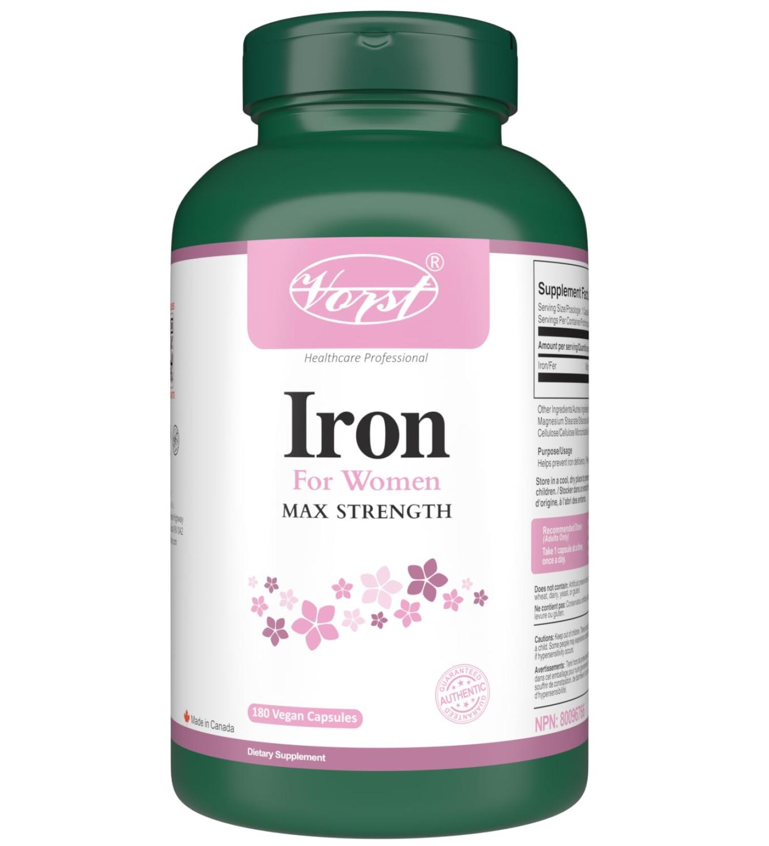 VORST Iron Supplement for Women Max Strength 180 Vegan Capsules | Made with Ferrous Fumarate | Best Alternative to Liquid or Drops | 1 Bottle 180 count (Pack of 1) - Buy Online on GoSupps.com