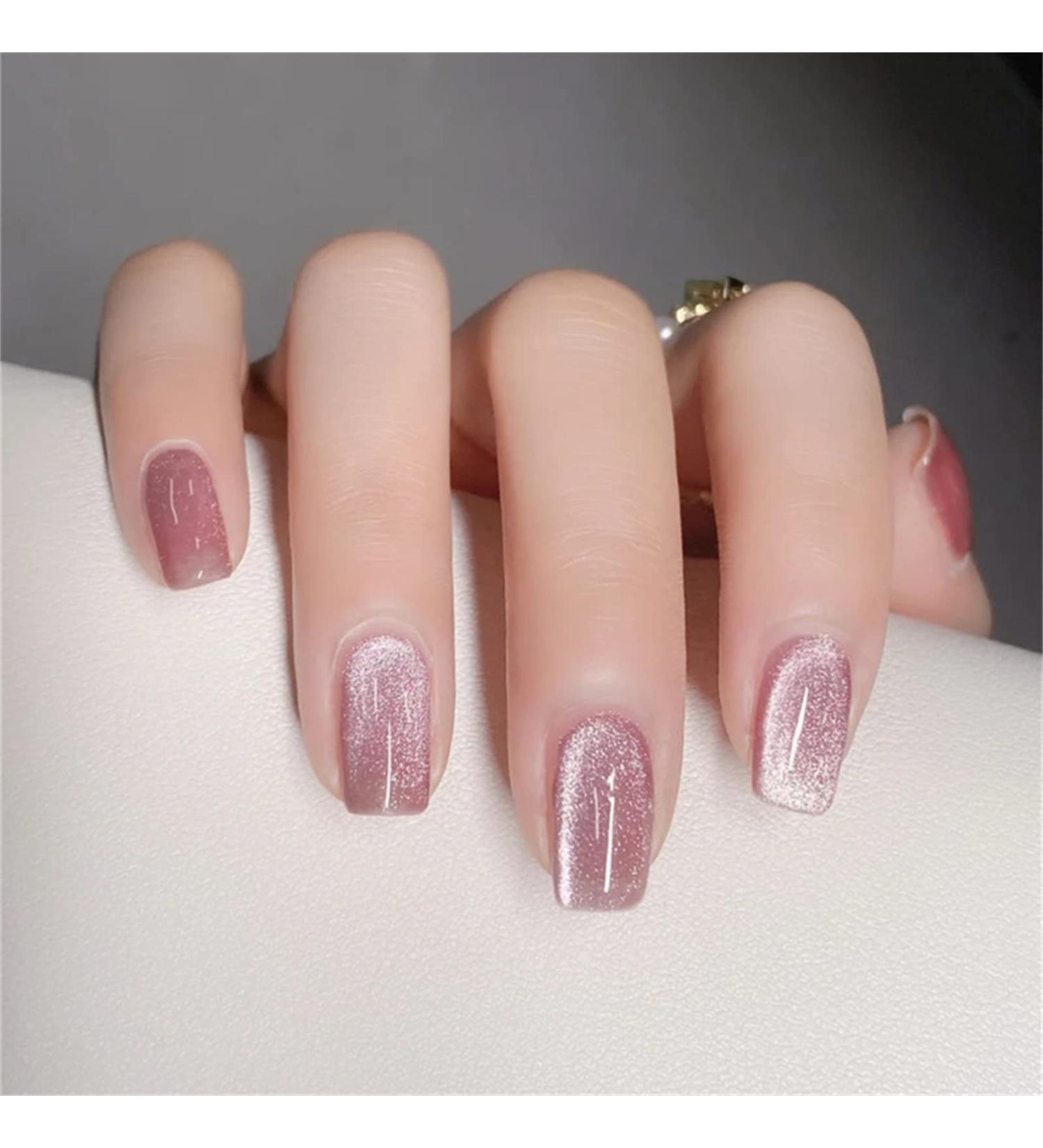 YepDear Pink Glitter Cat Eye Gel Press On Nails Set - 28 PCS with Tools | Medium Square Fake Nails - Buy Online on GoSupps.com