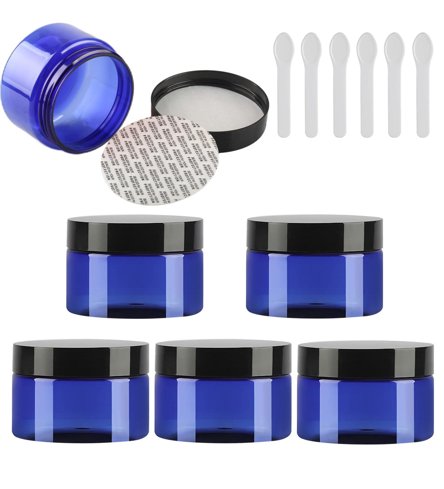 Tianzd 6 Pack 150ml Blue Plastic Cream Cans with Black Lids & Spatulas - Perfect for Cosmetics & Travel - Buy Online on GoSupps.com