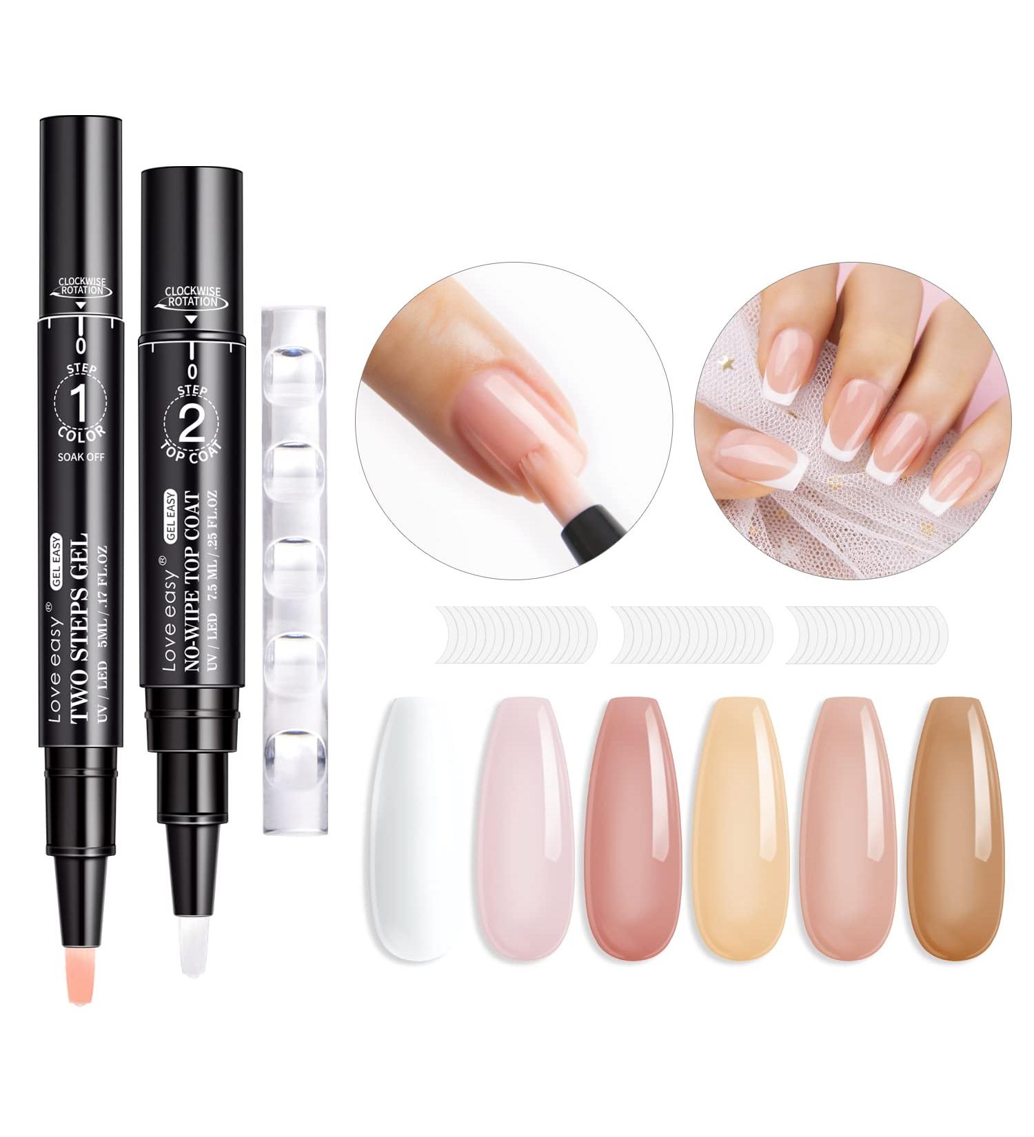 Love Easy French Sheer 2 IN 1 Gel Nail Polish Pen Set - 6 Nude Neutrals Pink White French Colors with Nail Stickers & Top Coat - Easy Application, Long Lasting Results - No Base Coat Needed - Buy Online on GoSupps.com