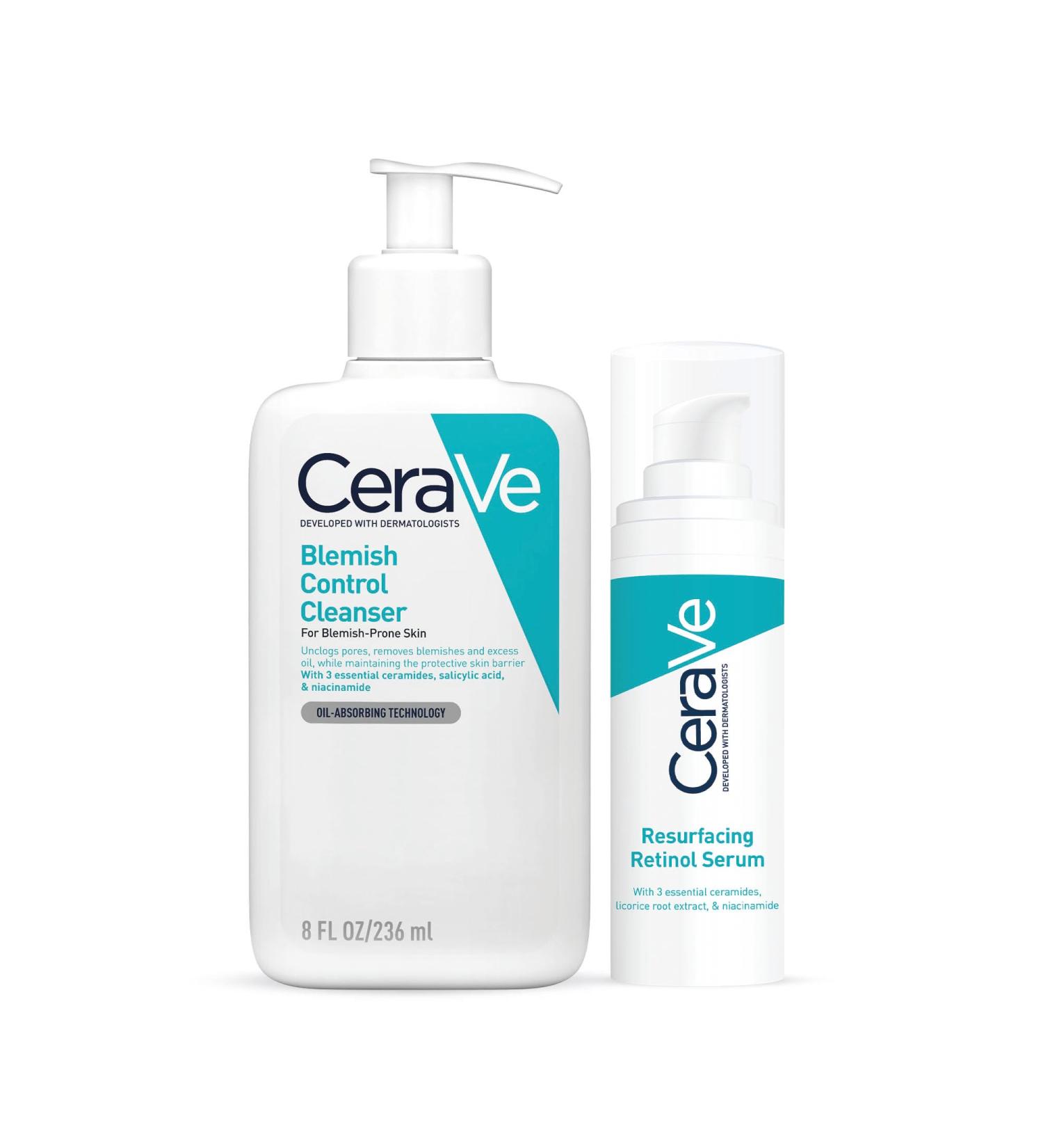CeraVe Blemish Control Night Time Routine: Blemish Control Cleanser 236ml and Retinol Resurfacing Serum 30ml + Blemish Control Face Cleanser - Buy Online on GoSupps.com
