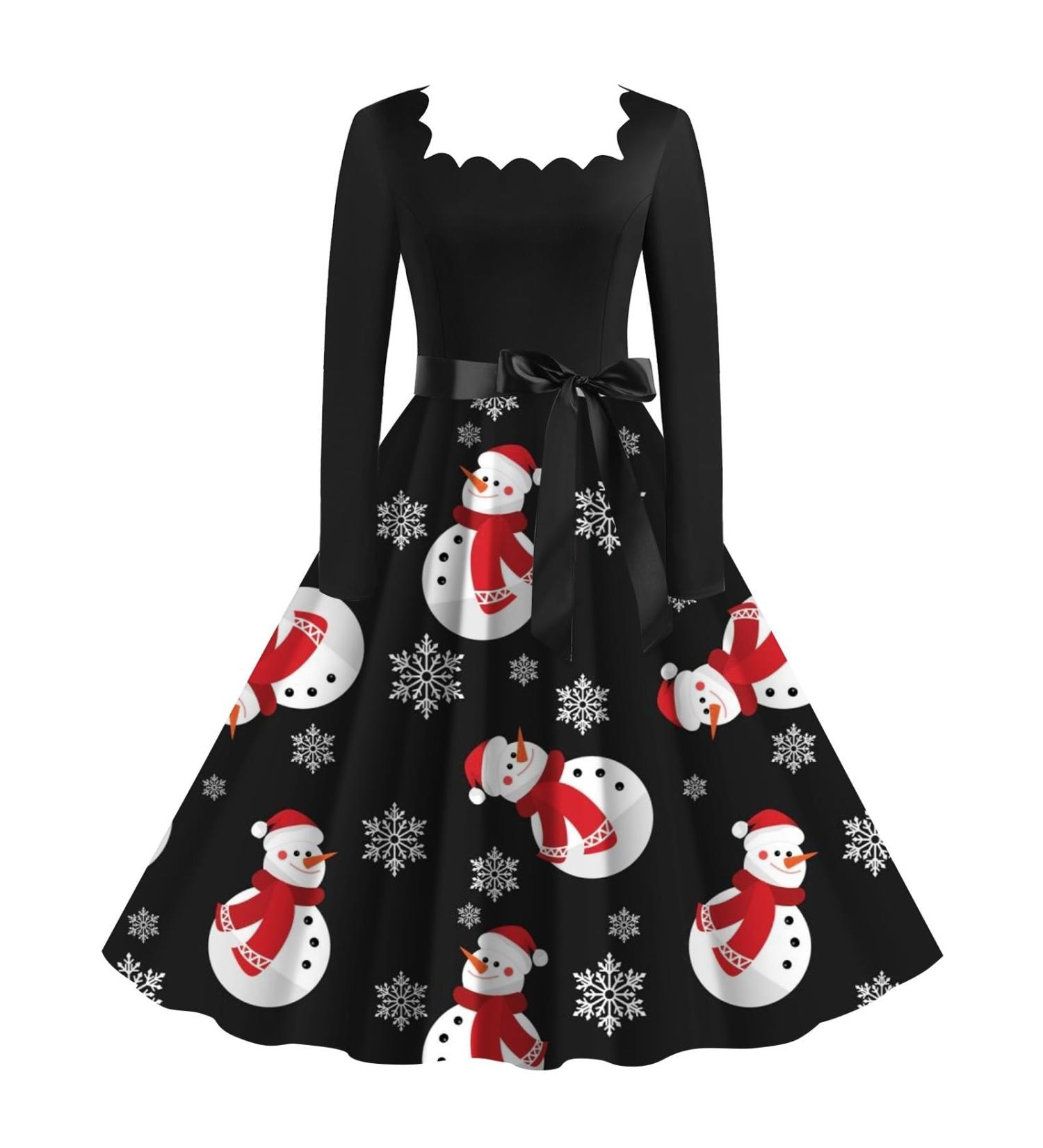 Elegant Long-Sleeved Christmas Sweater Dress | Shop Festive Moose & Snowflake Designs | Black XL Clubwear - Buy Online on GoSupps.com