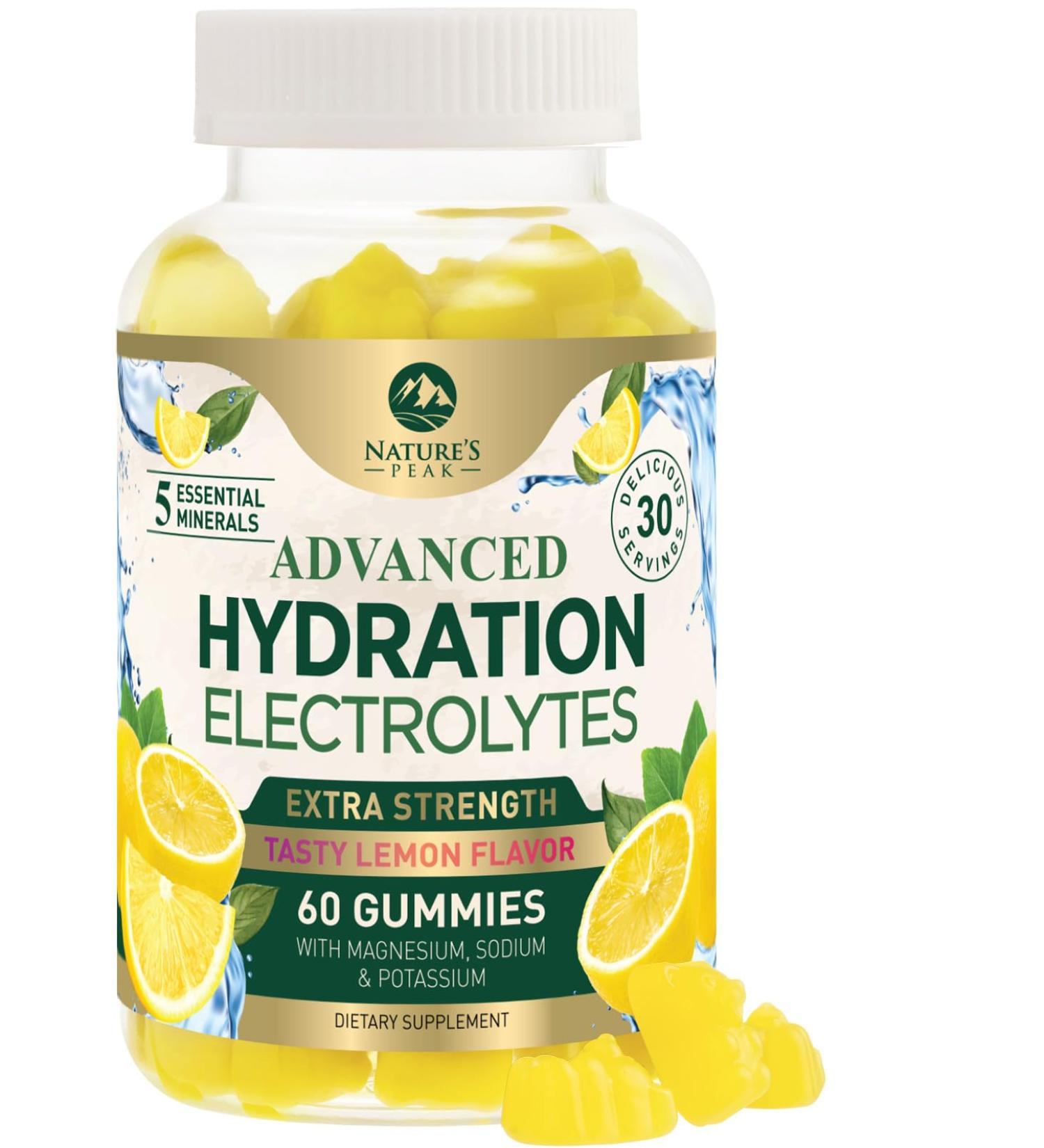 Hydration Electrolyte Gummies - Daily Liquid Replenisher Gummy - Electrolyte Multiplier with Minerals Potassium & Real Salt - Vegan Non-GMO - Tasty Lemon Flavor Hydration Electrolytes - 60 Gummies - Buy Online on GoSupps.com