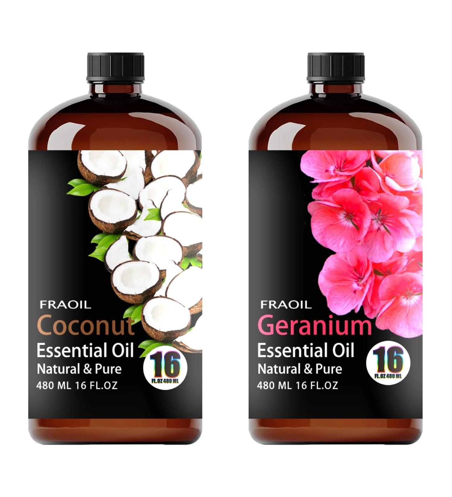 Coconut Essential Oil 16 Fl Oz and Geranium Essential Oil 16 Fl Oz for Diffuser Humidifier Yoga Cleaning DIY Candle Soap Making Perfume Gift for Essential Oils - Buy Online on GoSupps.com