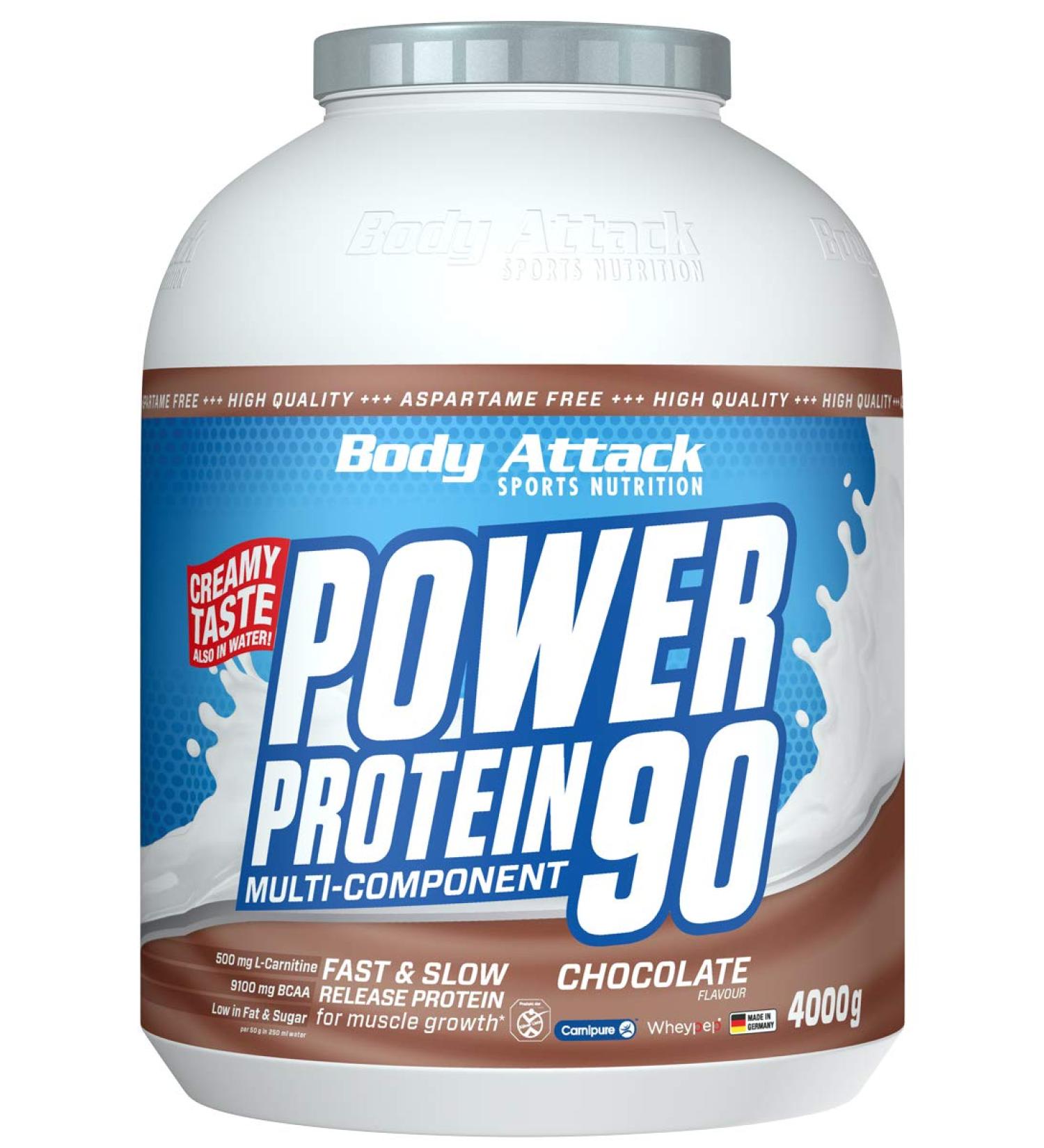 Buy Body Attack Power Protein 90 Chocolate 4kg - Premium Multi-Component Protein Powder with BCAA Vitamins & L-Carnitine - Extra Creamy Protein Shake - Made in Germany - Buy Online on GoSupps.com