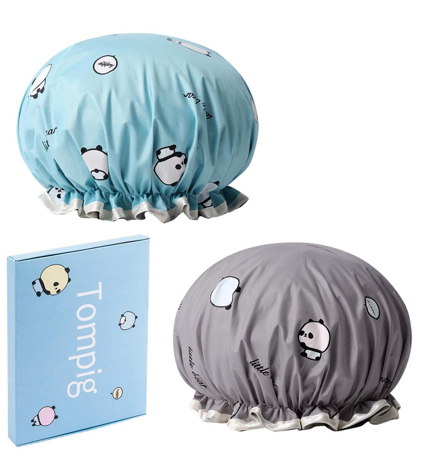 2 Piece Waterproof Shower Hood Bath Cap for Women - Reusable Elastic Hair Cap in Blue & Gray | Ideal for Bathing and Spa - Buy Online on GoSupps.com