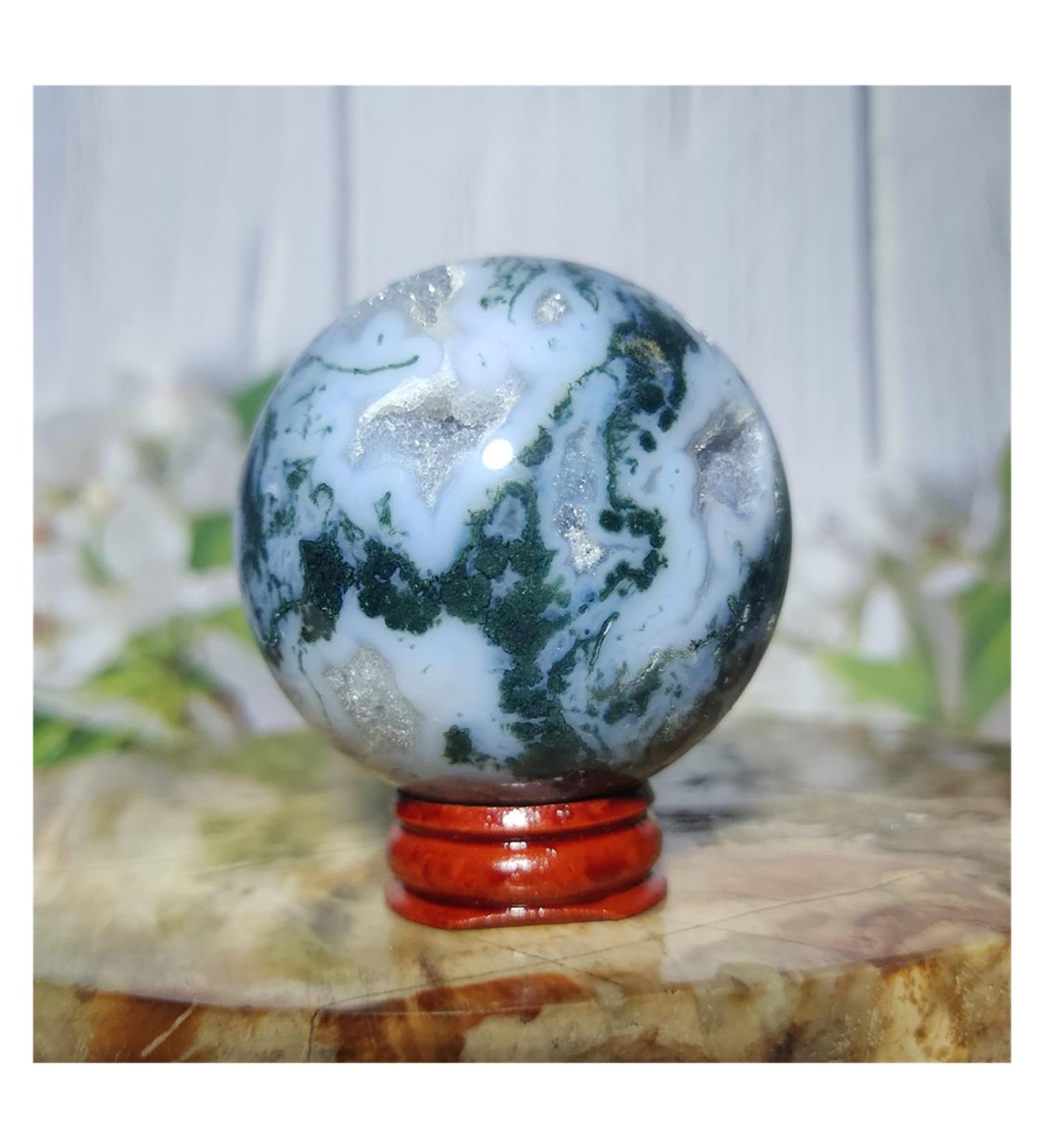 Natural Sphere Natural Aquatic Agate Ball Moss Sphere Quartz Crystal Geode Feng Shui Home Decoration 1pc (Color : 330-340g) - Buy Online on GoSupps.com