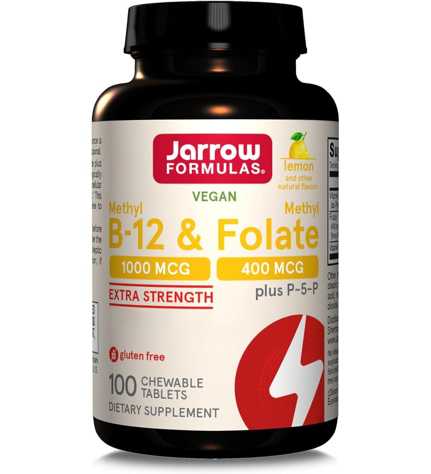 Jarrow Formulas Methyl B12 1.000mcg/Methyl Folate 400mcg 2-Day Deposit Lemon Taste 100 Vegan Tablets Gluten Free Vegetarian Non-Soy Non-GMO - Buy Online on GoSupps.com