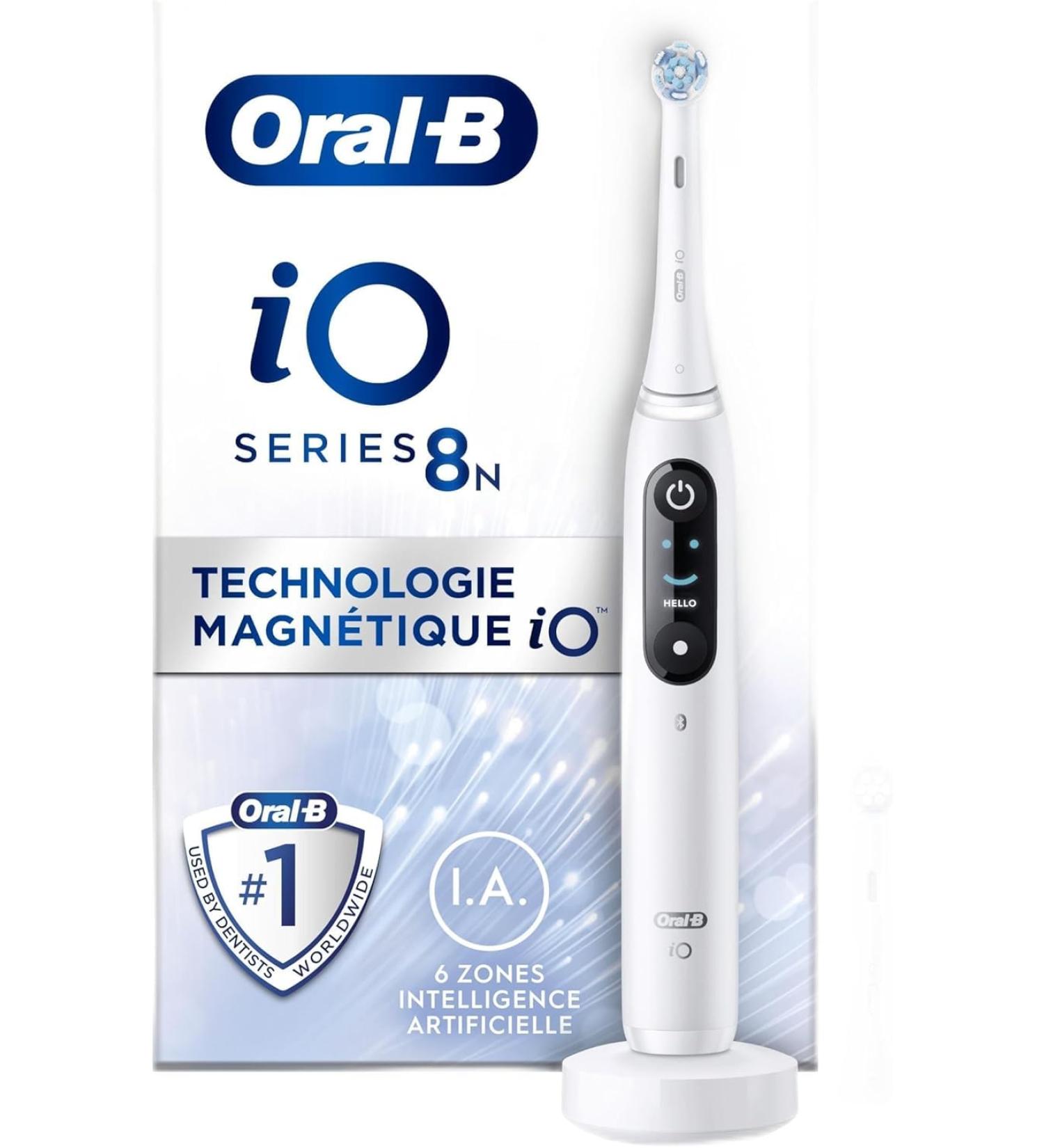 Oral-B io 8n electric toothbrush white with Bluetooth 2 plug-in brushes 1 travel case 4-piece set white and pink 1 piece (1 Pack)