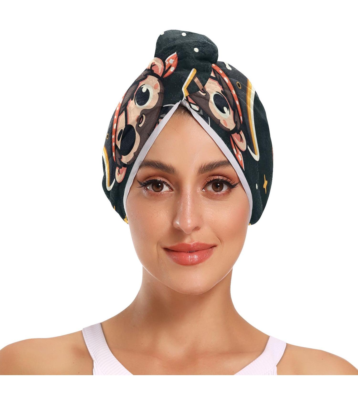 Pirate Ships Hair Towel 2 Pack - Super Absorbent Quick Dry Hair Turbans with Button Wrap for Women & Girls - Ideal for Fast Hair Drying - Buy Online on GoSupps.com