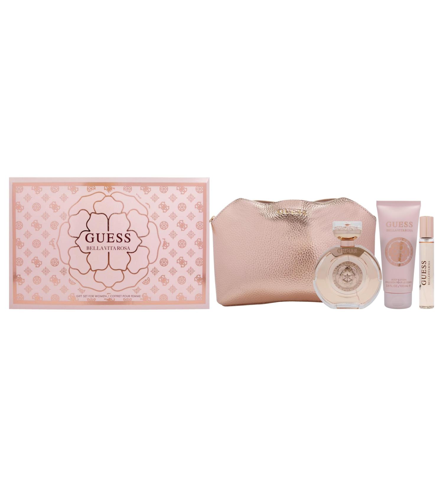 Guess Bella Vita Rosa for Women - 4 Pc Gift Set 3.4oz EDT Spray 0.5oz EDT Travel spray 3.4oz Body Lotion Pouch - Buy Online on GoSupps.com