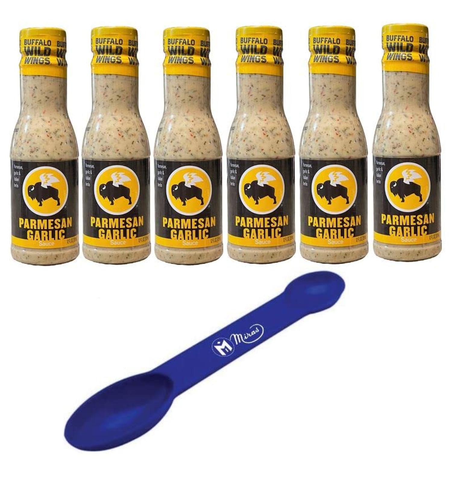 (Pack of 6) Buffalo Wild Wings Parmesan Roasted Garlic Sauces 12 fl oz with Free Miras Trademark 2-in-1 Measuring Spoon - Buy Online on GoSupps.com