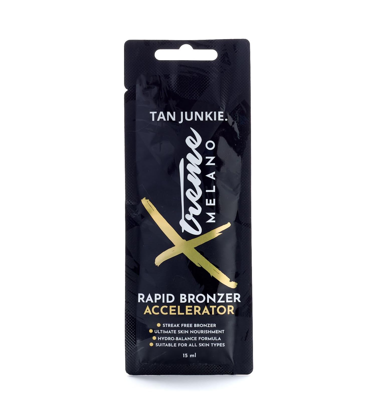 Tan Junkie Xtreme Melano Rapid Bronzer Accelerator 15ml Sachet - Luxurious Sunbed Cream for Enhanced Tanning Skin Nourishment & Hydration - with Carrot Root Kukui Oil & Pineapple Extracts