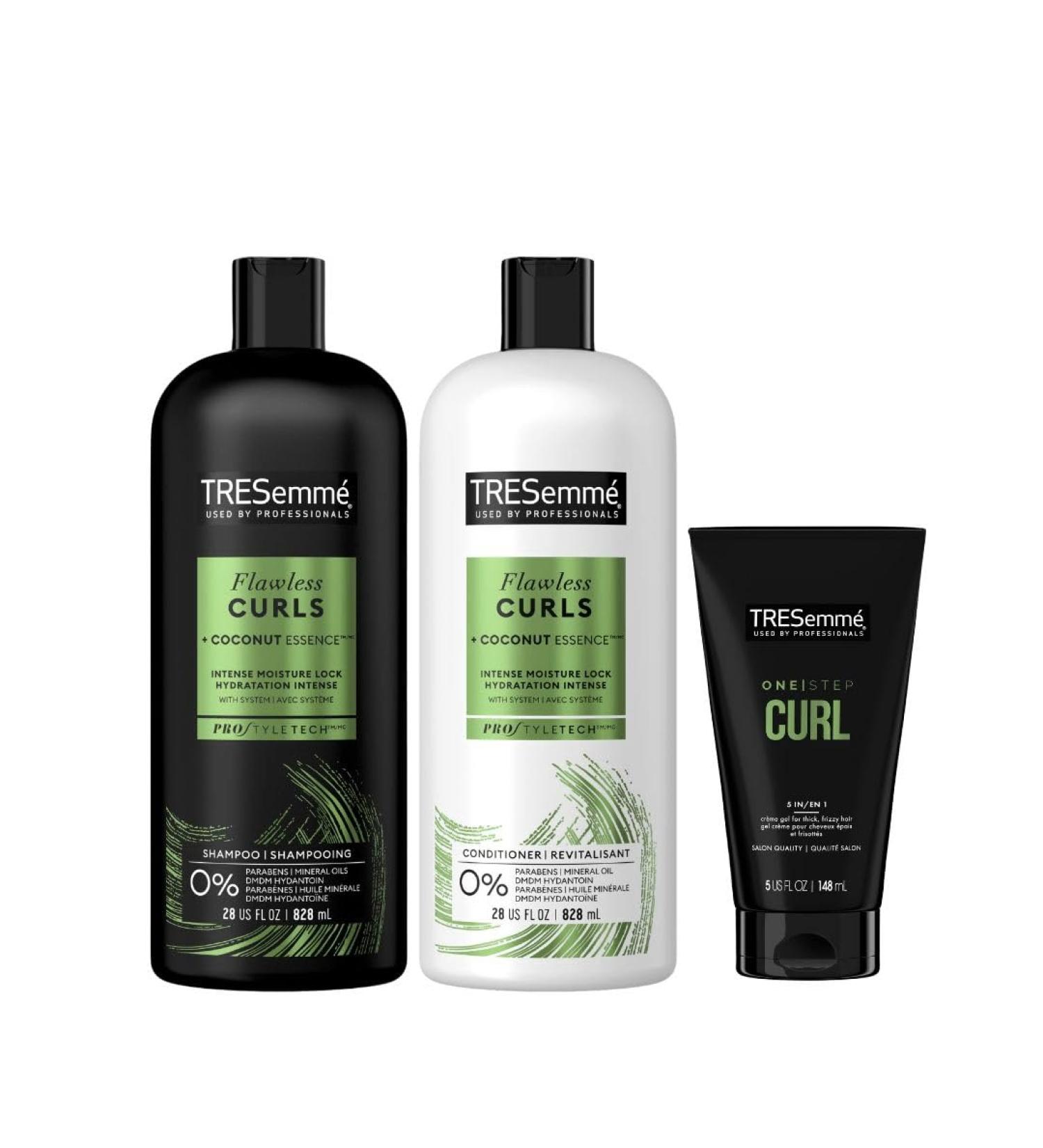 TRESemm Flawless Curls Bundle Pack Shampoo/Conditioner & Curl Cr me for curly frizzy hair (2x 828ml 1x 148ml) - Buy Online on GoSupps.com