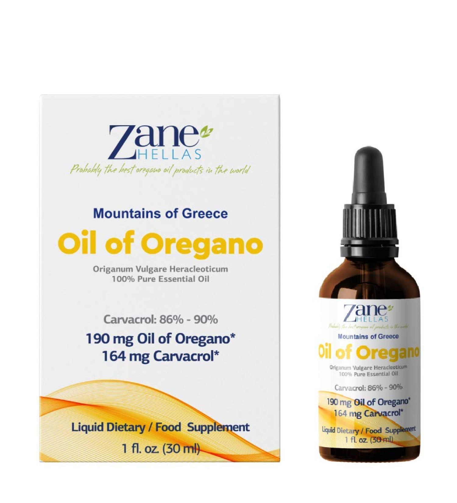 Zane Hellas 190mg Oregano Oil - 164mg Carvacrol - 100% Greek Undiluted Oil of Oregano - 86-90% Carvacrol - 1 fl. oz. - 30ml - Buy Online on GoSupps.com