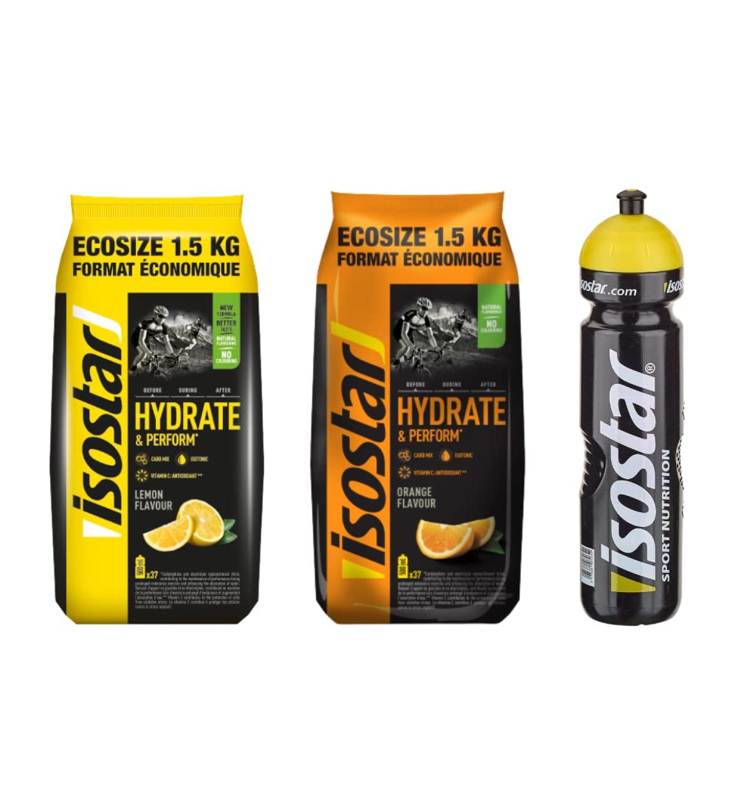 Isostar Set: 1x1.5kg Lemon & 1x1.5kg Orange Isotonic Electrolyte Drink Powder for Hydration & Performance - International Shipping - Buy Online on GoSupps.com