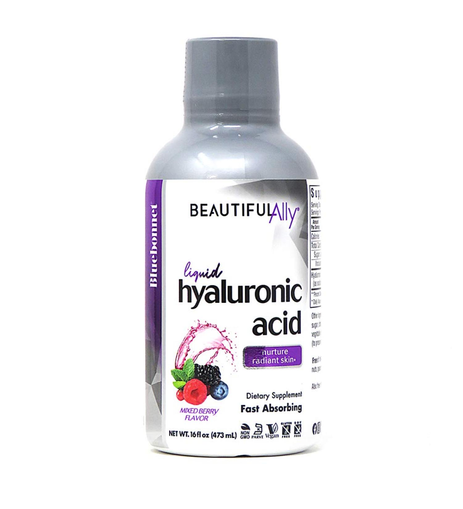 Bluebonnet Nutrition Liquid Hyaluronic Acid - Hair, Skin, Nails Support - Vegan, Non-GMO, Gluten-Free - 16 fl oz, Mixed Berry Flavor - Buy Online on GoSupps.com