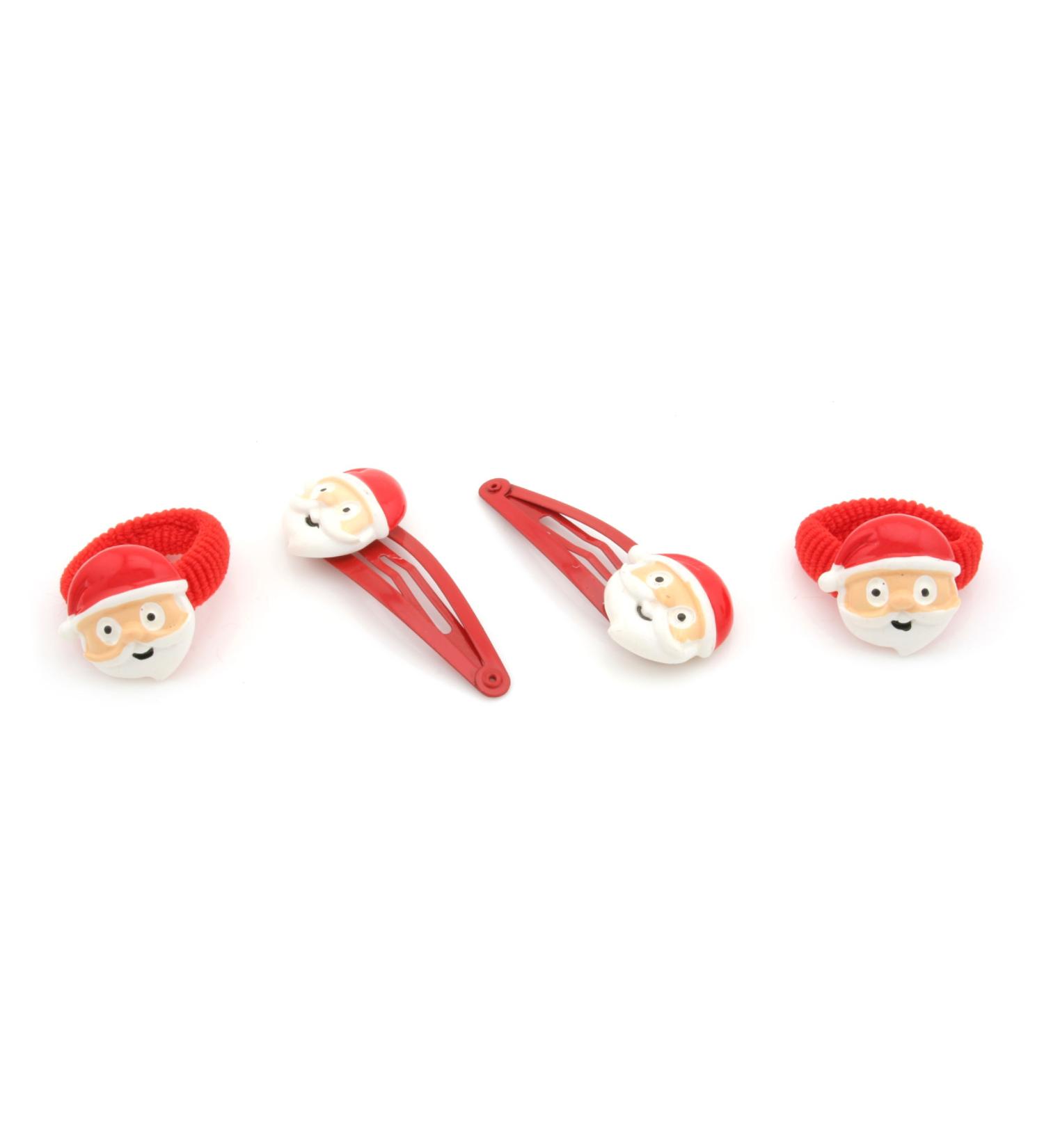 4 Santa Hair Accessories 2 Santa Hair Clips Slides & 2 Santa Ponios by Zest
