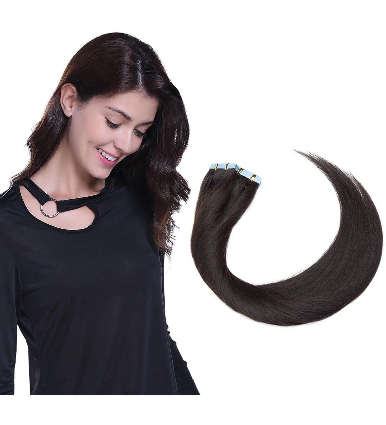 Elailite Invisible Tape Hair Extensions - 20PCs Real Human Hair - 60cm Natural Black - Premium Quality Tape Ins - Buy Online on GoSupps.com