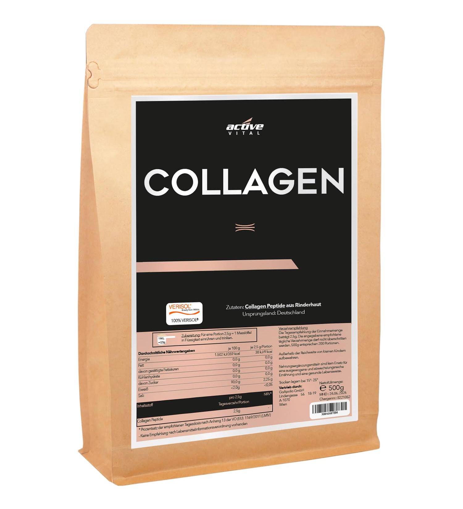 VERISOL Collagen Hydrolysate Powder Type 1-3 - Bioactive Collagen Peptides 500g for Healthy Skin Hair & Joints | International Shipping Available - Buy Online on GoSupps.com