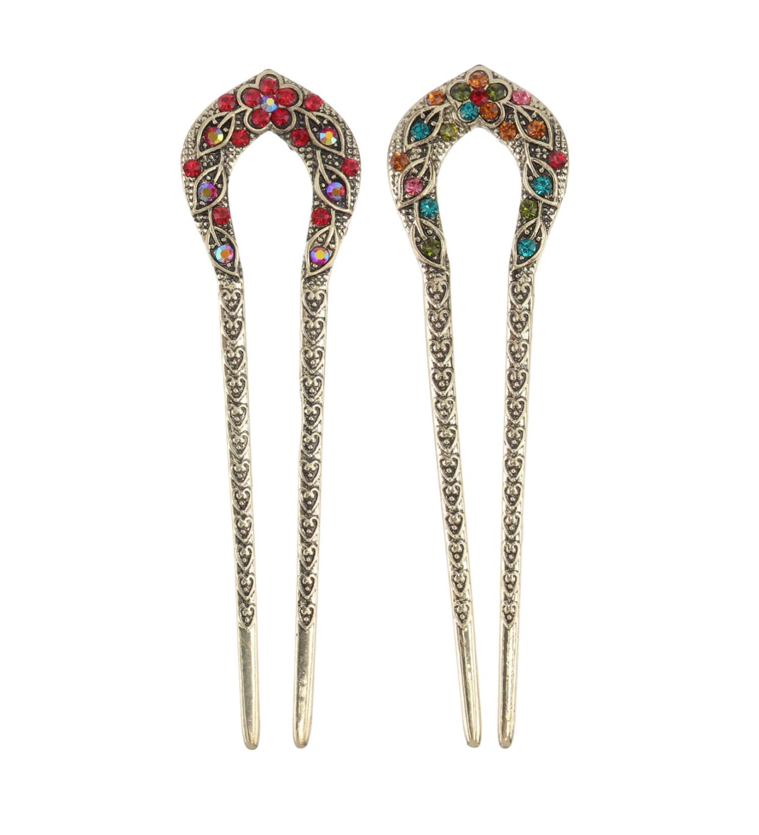 FRCOLOR Set of 2 Rhinestone Hair Pins Chinese Hair Sticks Bridal Pin French Hair Pin Hair Stick Made of Alloy Vintage Hair Stick Rhinestone Hair Stick Vintage Dovetail Hair Clip Miss - Buy Online on GoSupps.com
