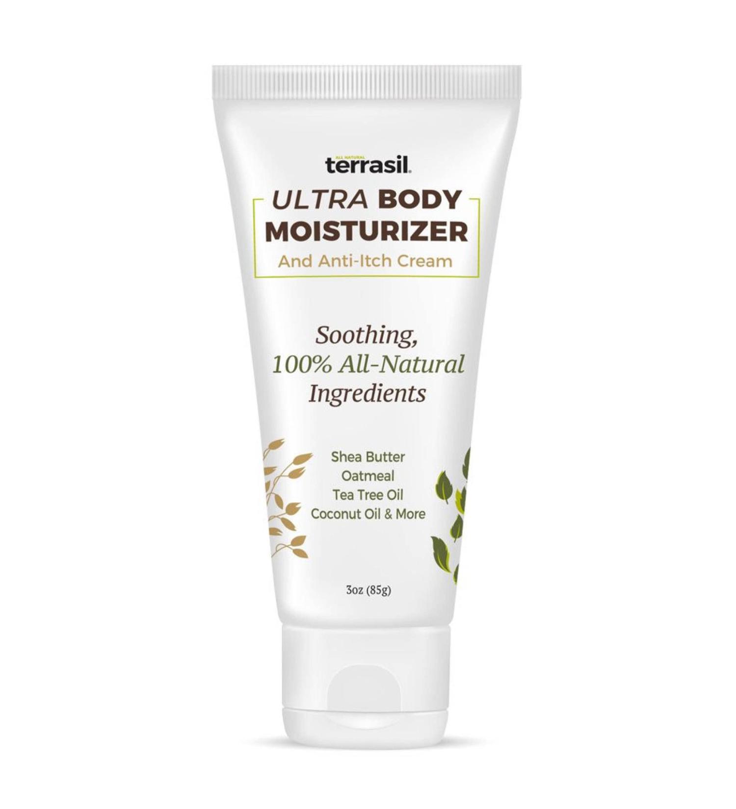 All Natural Dry Skin Body Lotion for Women | Terrasil Moisturizer Cream with Shea Butter Tea Tree Lavender & Coconut Oil | Anti-Itch Relief | 3 oz Tube - Buy Online on GoSupps.com