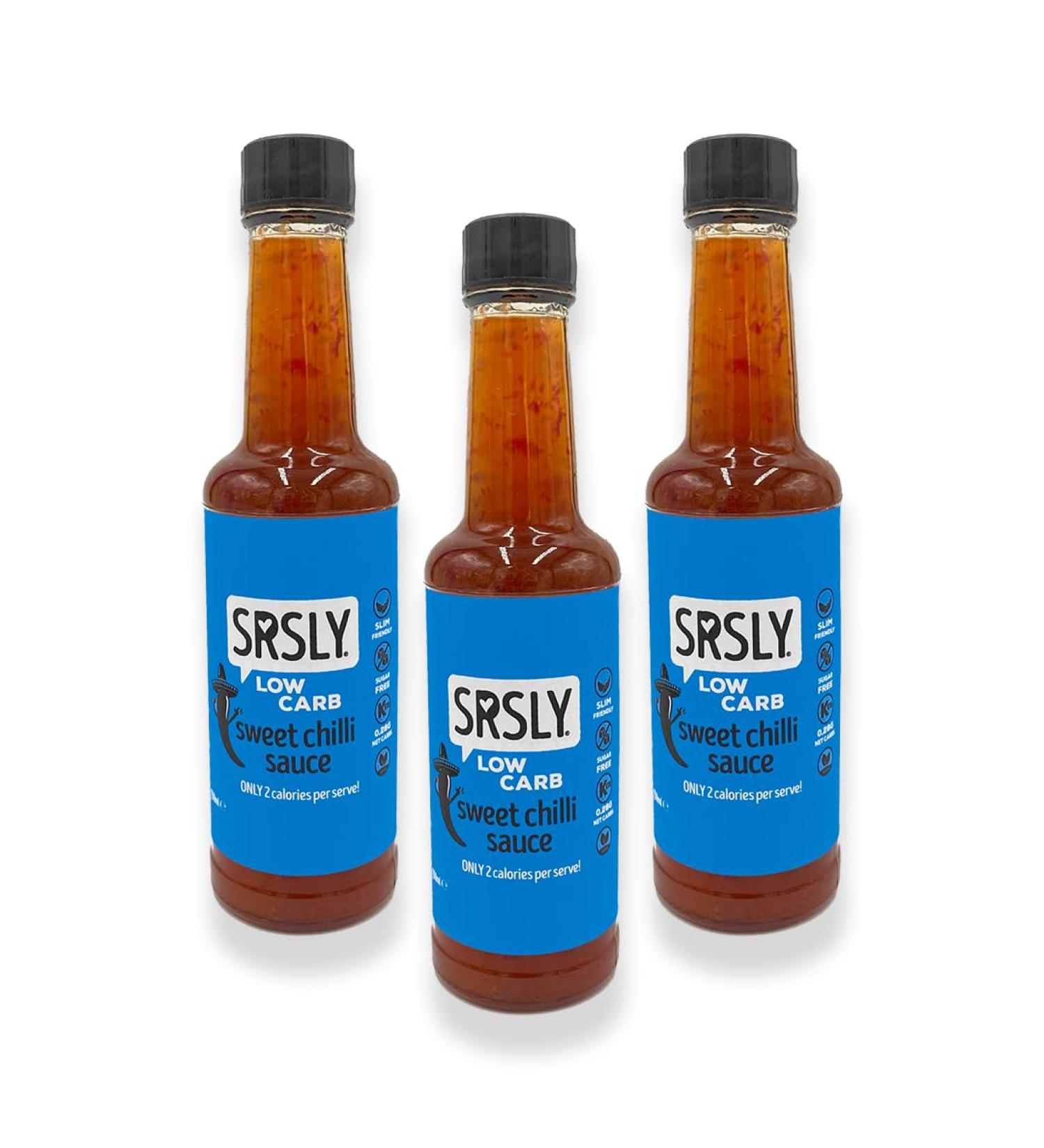 SRSLY Low Carb Sweet Chilli Keto Sauce | 3 x 150ml | Delicious Spicy & Sweet | Dipping Sauce | Cooking Sauce | Hot Sauce | Low Calorie | Sugar Free | Vegan | 0.3g Carbs & 2 Kcals Per Tbsp - Buy Online on GoSupps.com
