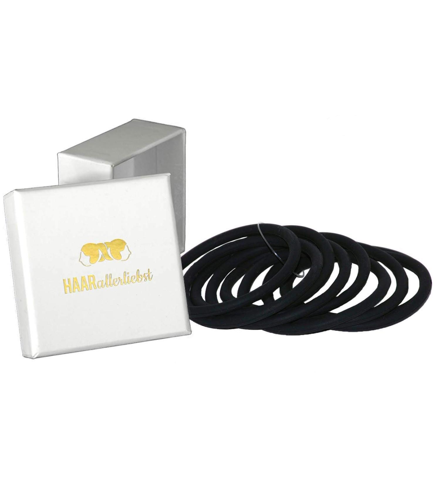 HAARallerliebst Silicone Hair Ties - 9 Pieces - Black - 5 cm with White Storage Box | Durable & Stylish Hair Accessories - Buy Online on GoSupps.com