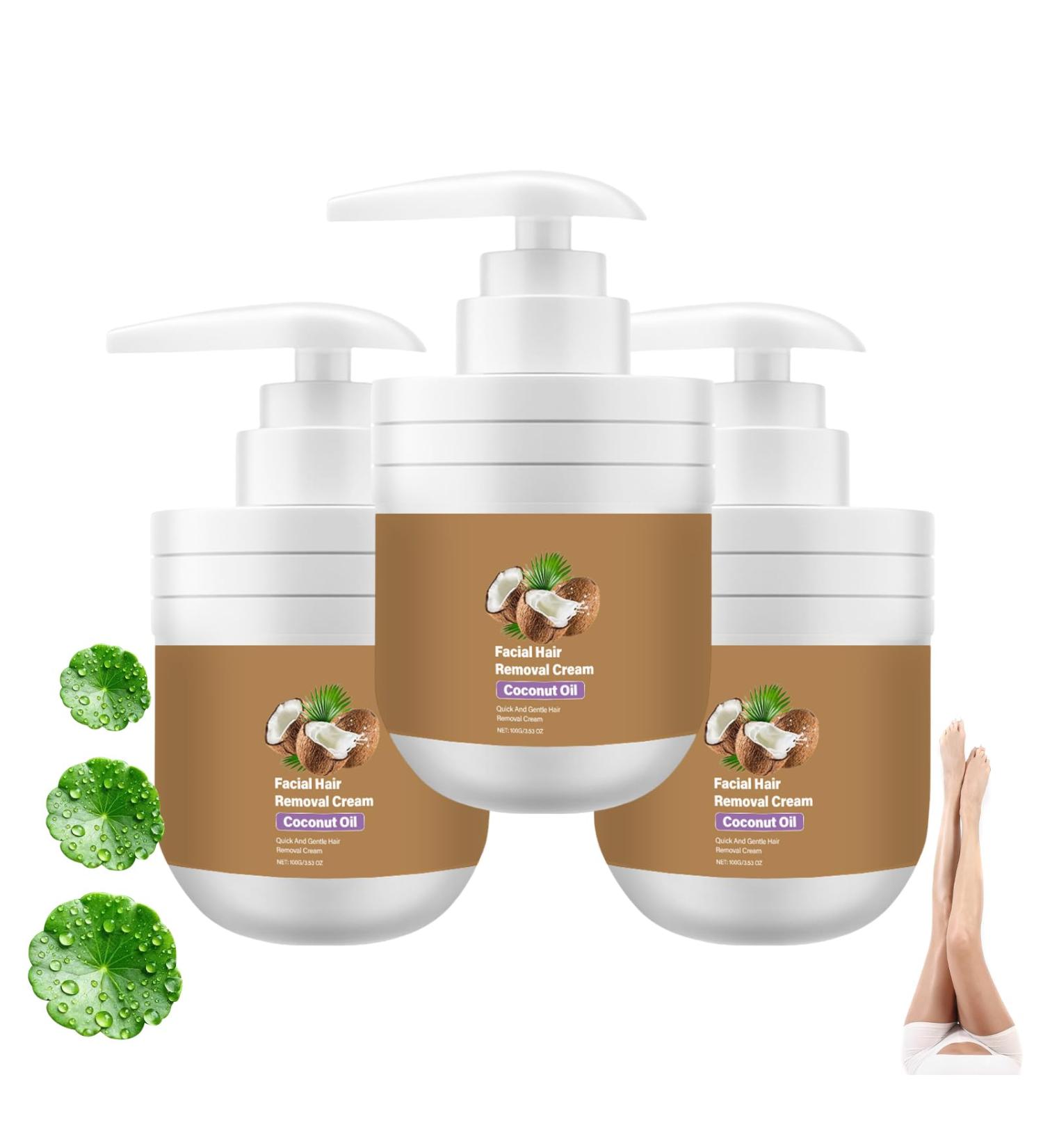  CongRong Coconut oil facial hair removal cream for sensitive skin non-irritating gentle fast painless and soothing long-lasting hair removal effect natural hydration (3 pcs) - Buy Online on GoSupps.com