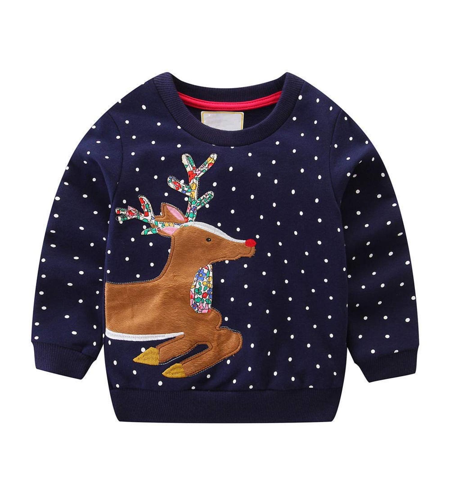 Little Hand Baby Girls Christmas Sweatshirt, Cute Xmas Jumper | Age 1-8 Years | Reindeer/Navy Blue - Buy Online on GoSupps.com